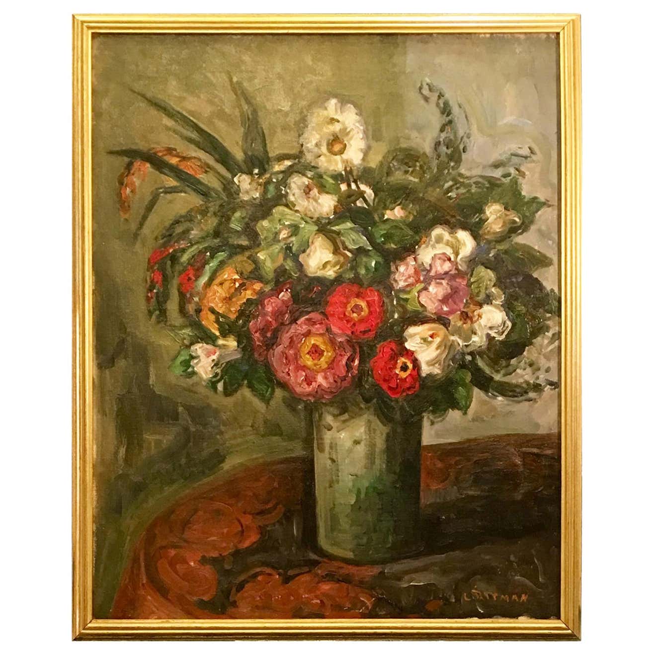 Original Louis Ritman Impressionist Still Life Oil Painting of Flowers ...