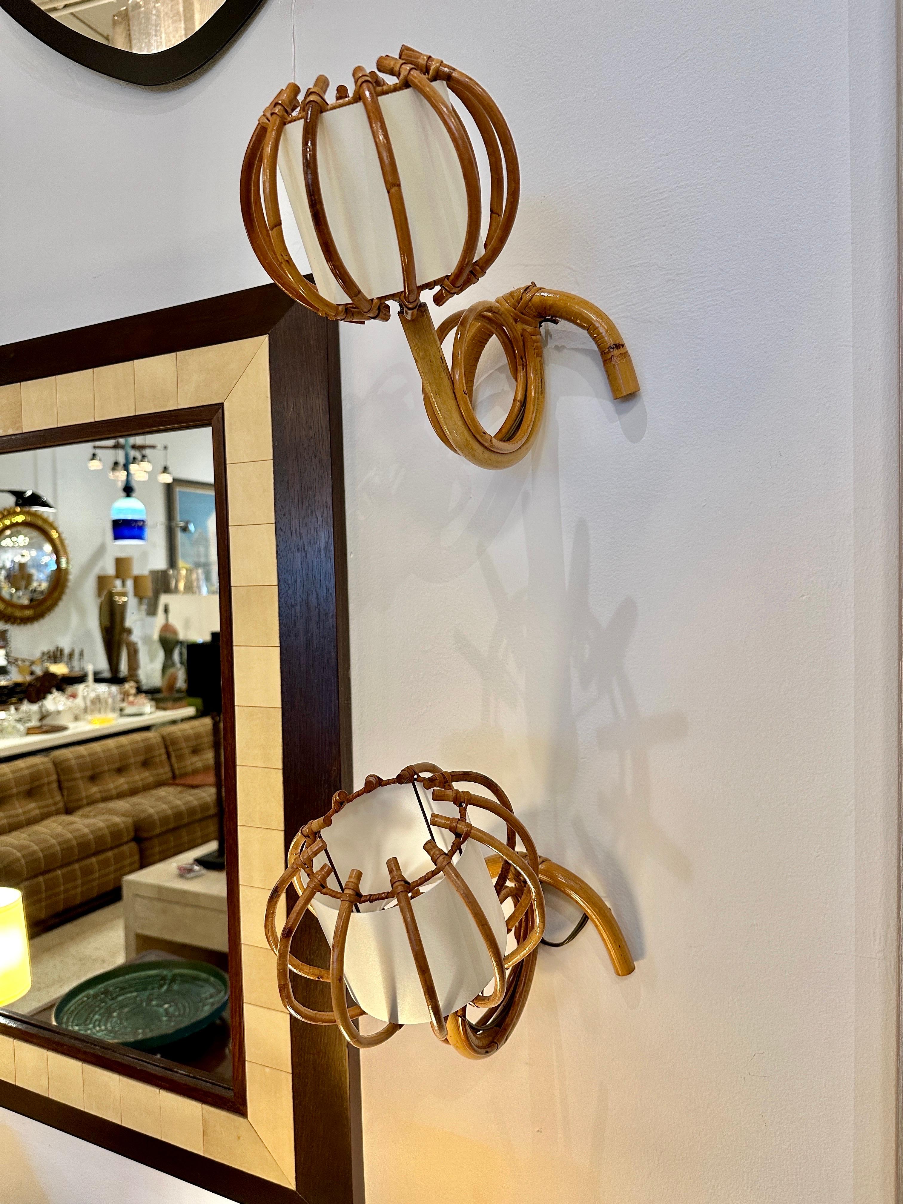 Original Louis Sognot Bamboo Wall Sconces, PAIR In Good Condition In East Hampton, NY