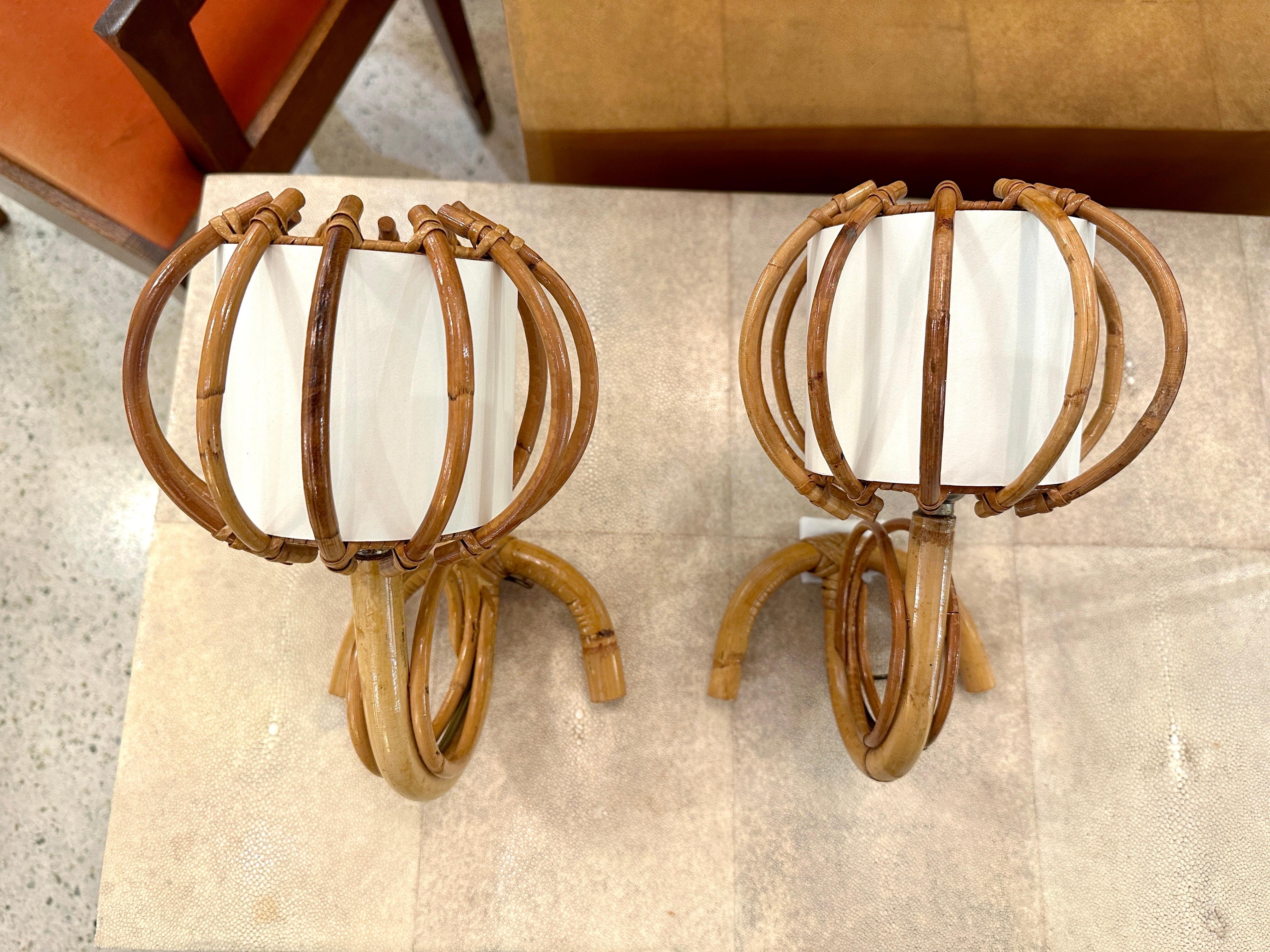 Mid-20th Century Original Louis Sognot Bamboo Wall Sconces, PAIR