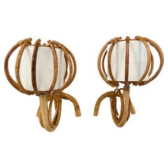 Original Louis Sognot Bamboo Wall Sconces, PAIR