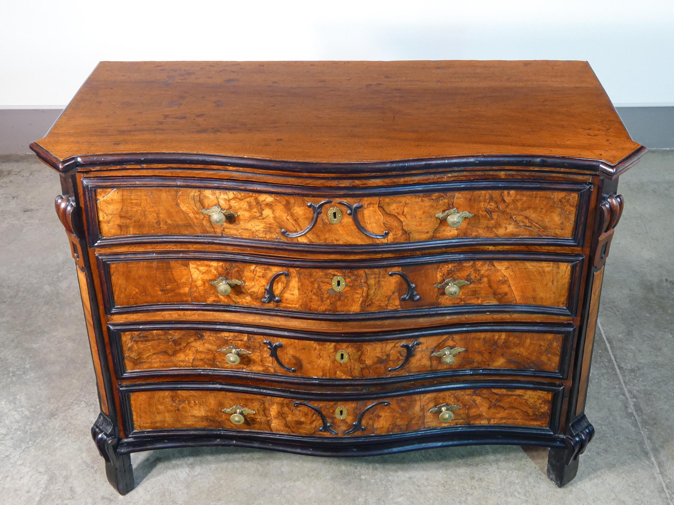 19th Century Original Louis XIV Chest of Drawers Walnut Wood and Briar Italy, Early 18th C. For Sale