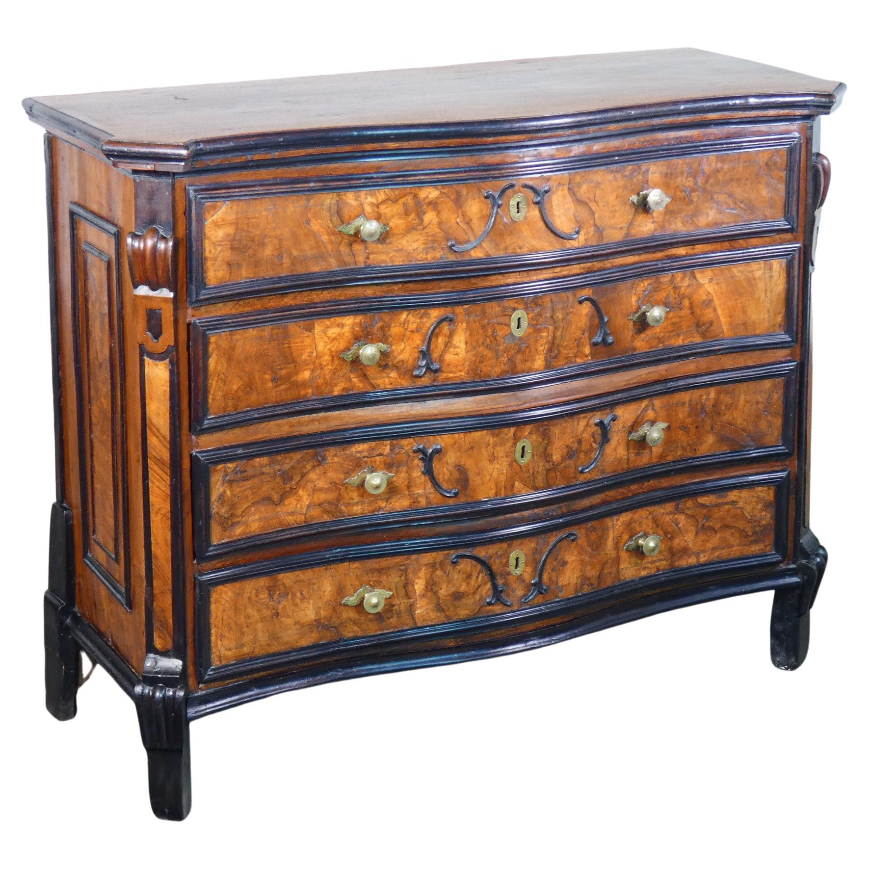 Original Louis XIV Chest of Drawers Walnut Wood and Briar Italy, Early 18th C. For Sale