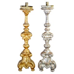 Original Louis XV Candlesticks, Silver Leaf and Mecca Gilding, Italy, 1740-1750
