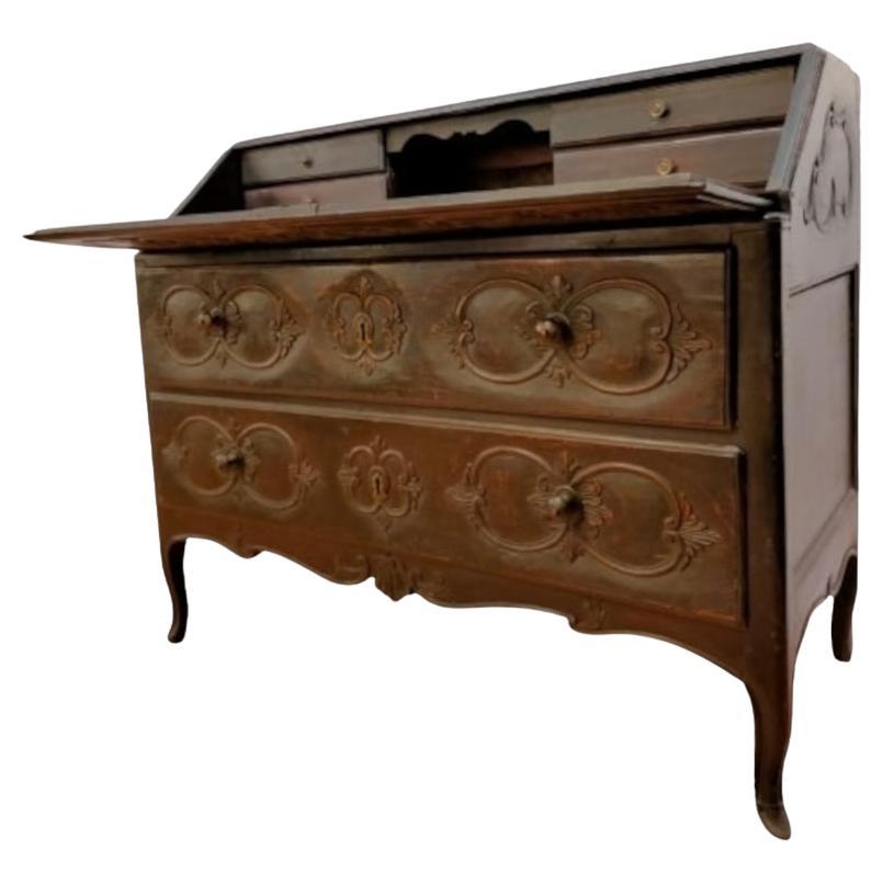 Original Louis XV Carved Sideboard with Writing Desk with Dark Patina Finish For Sale