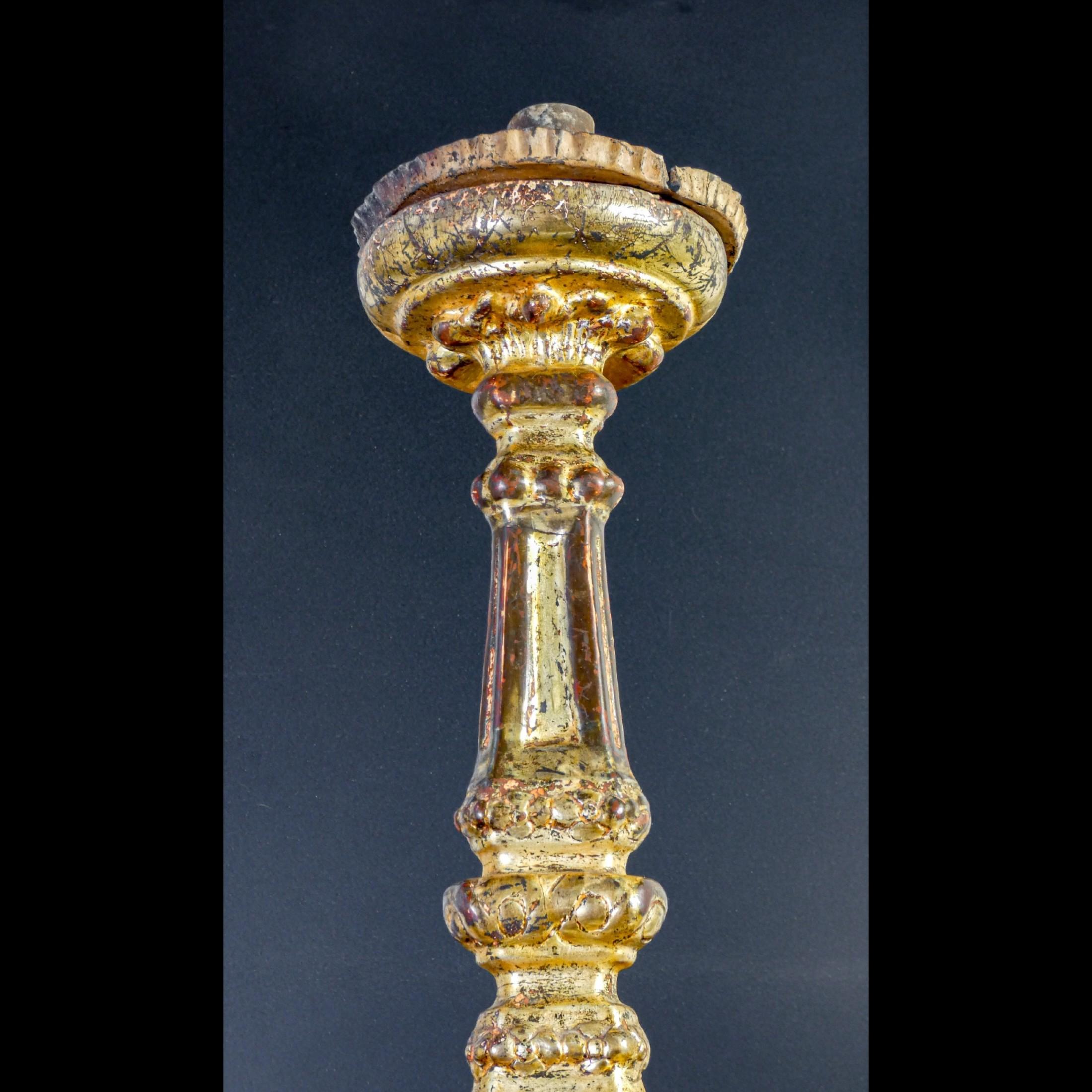 Original Louis XVI Candlestick, in Carved Wood, 'Mecca' Gilded, Italy, 1770-1780 1