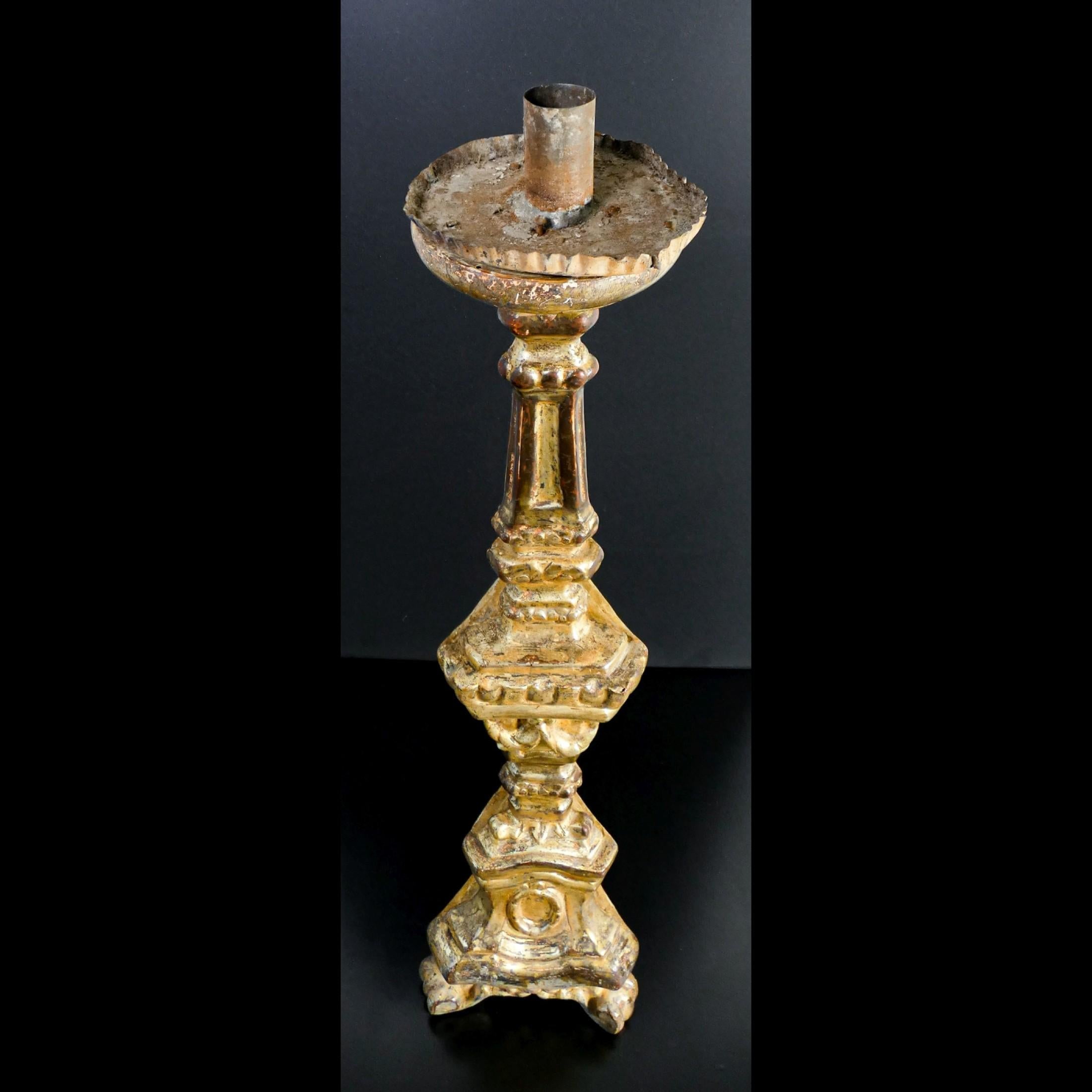 Original Louis XVI Candlestick, in Carved Wood, 'Mecca' Gilded, Italy, 1770-1780 2