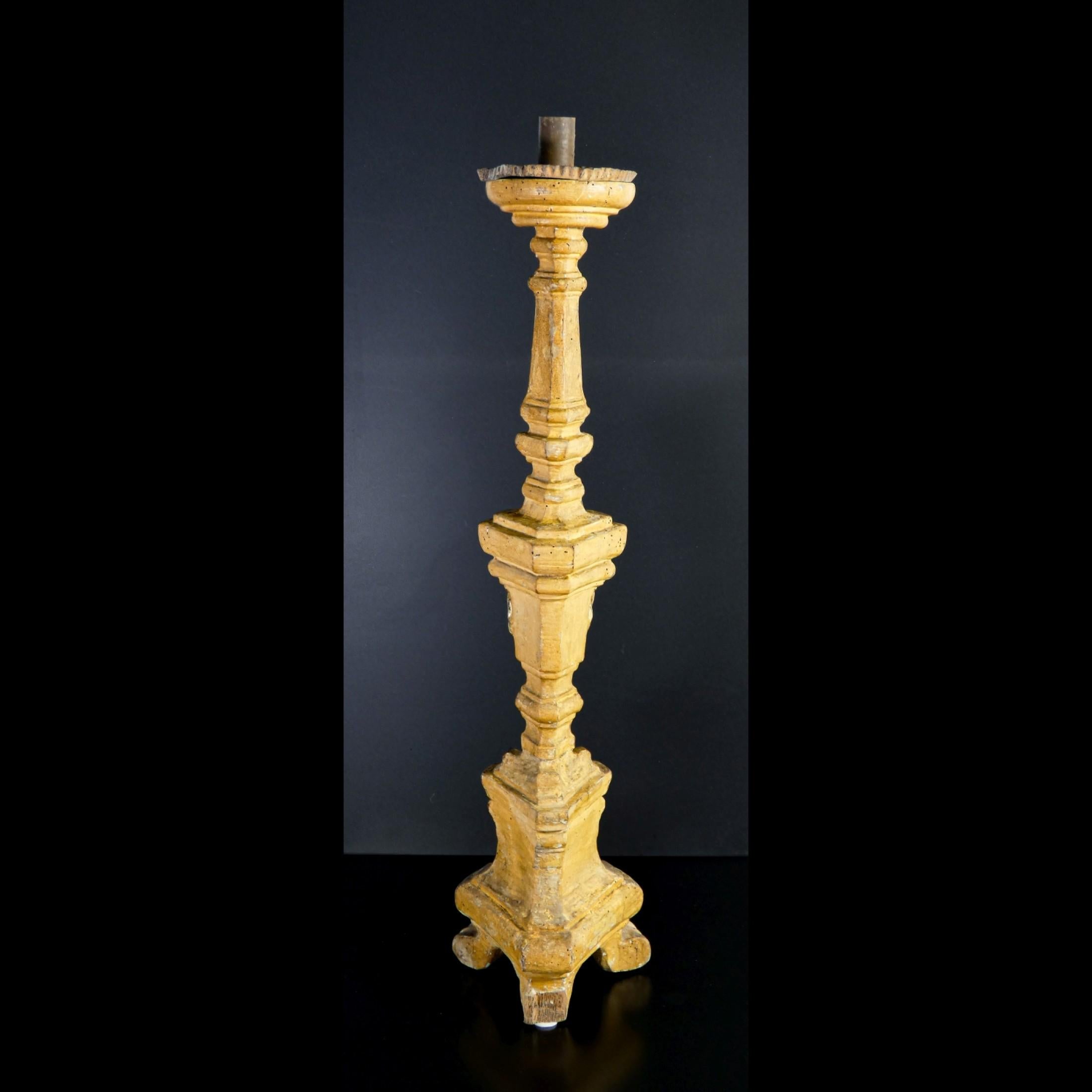 Original Louis XVI Candlestick, in Carved Wood, 'Mecca' Gilded, Italy, 1770-1780 3