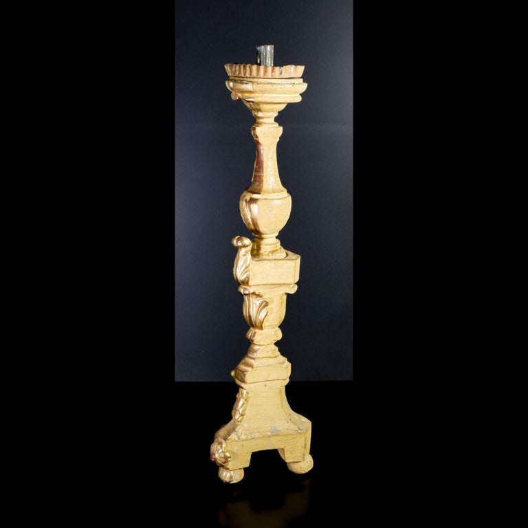 Original Louis XVIII Candlestick, in Wood Gilded in Gold Leaf, Italy,  1770-1780 For Sale at 1stDibs