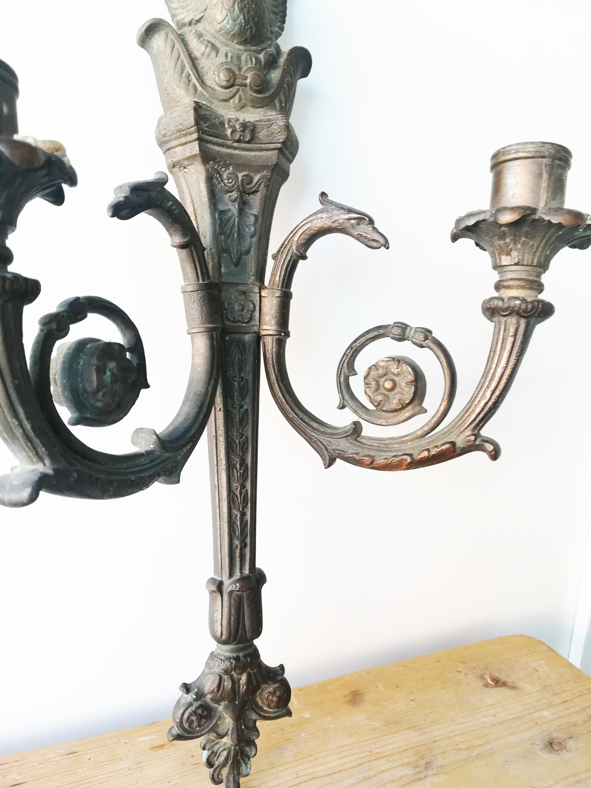 Bronze Original Louis XVI /Empire Sconce (with candles) France, Early 18th Century For Sale