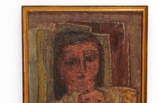 Original Louise Nevelson Painting of Mother and Child, 1940s, Signed