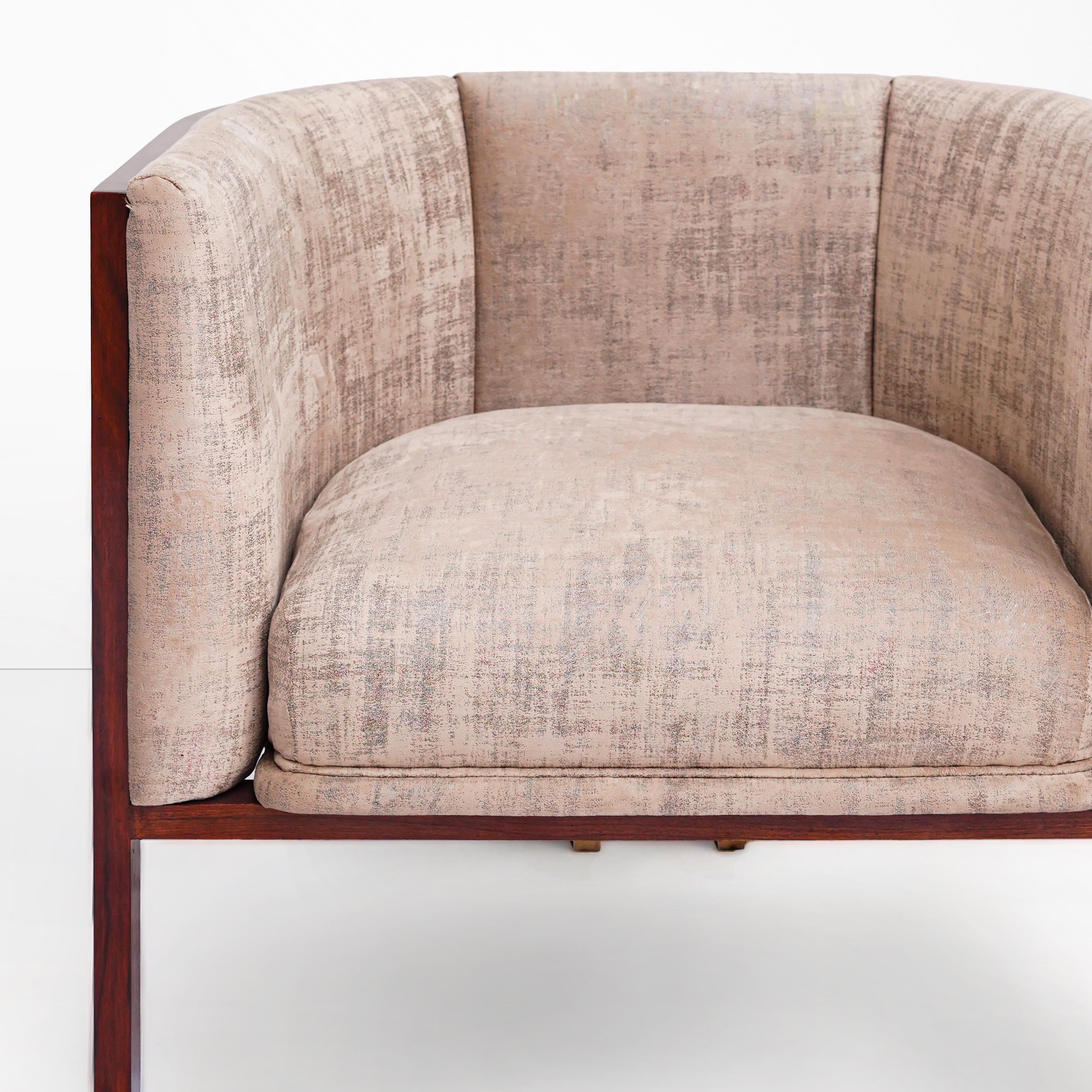 Mid-Century Modern Original lounge chair, Barrel chair, club chair, bold, modern, walnut wood For Sale