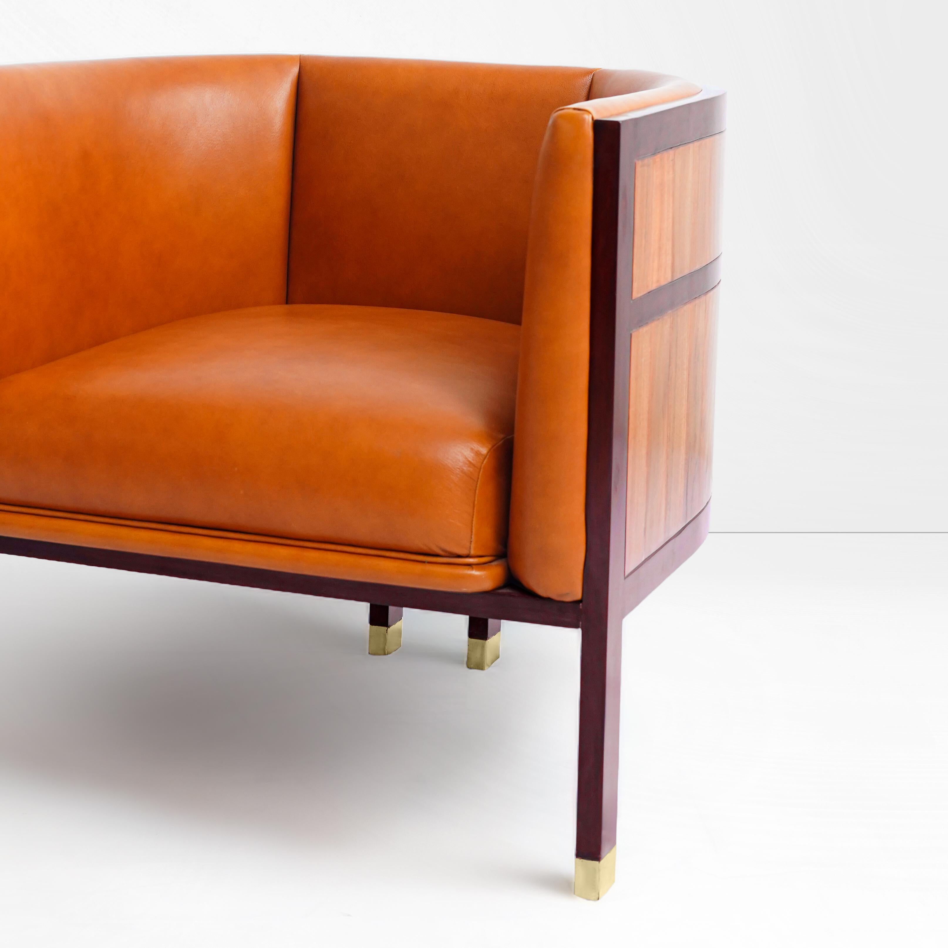 Pakistani Original lounge chair, Barrel chair, round back chair, bold, modern, walnut wood For Sale