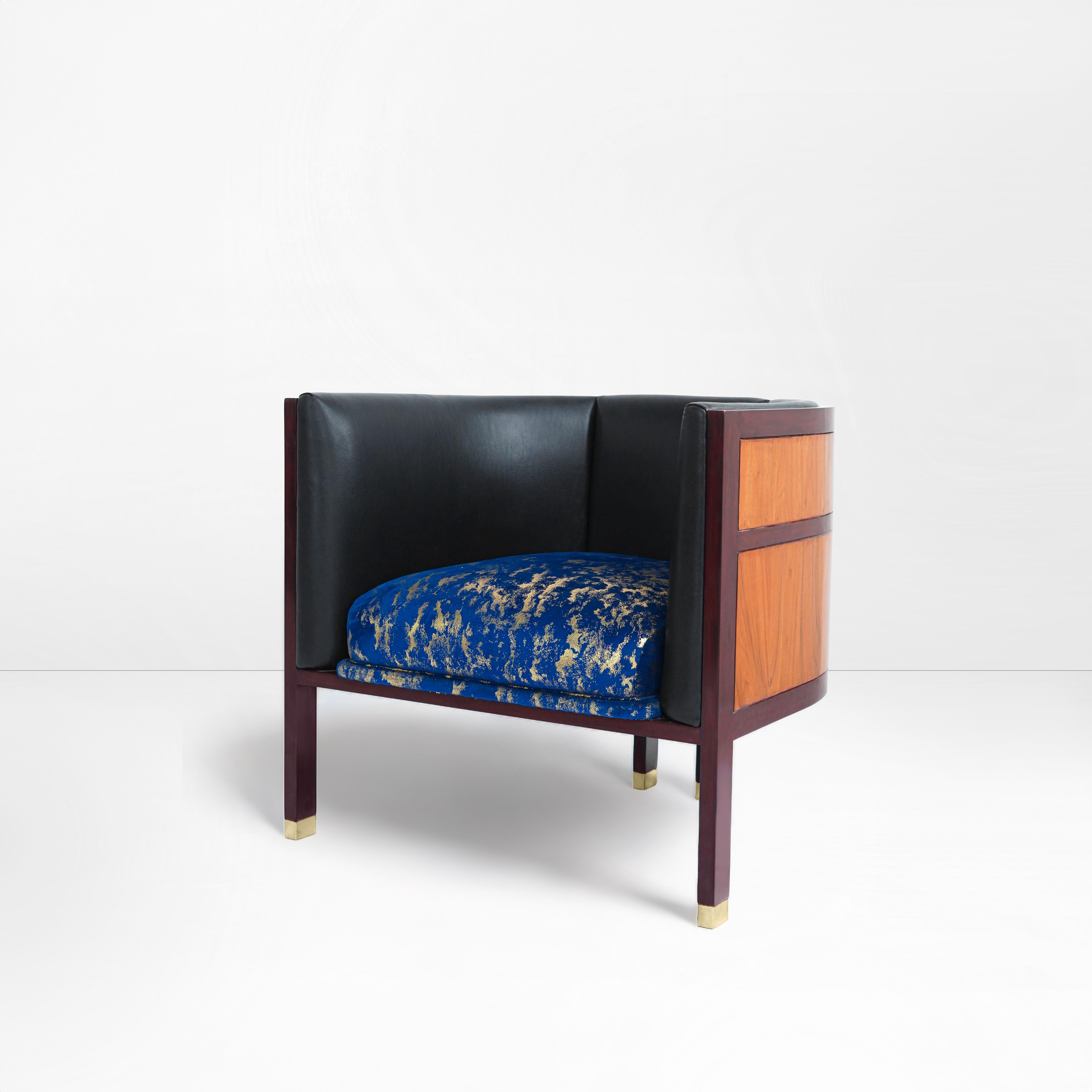 Brass Original lounge chair, Barrel chair, round back chair, bold, modern, walnut wood For Sale