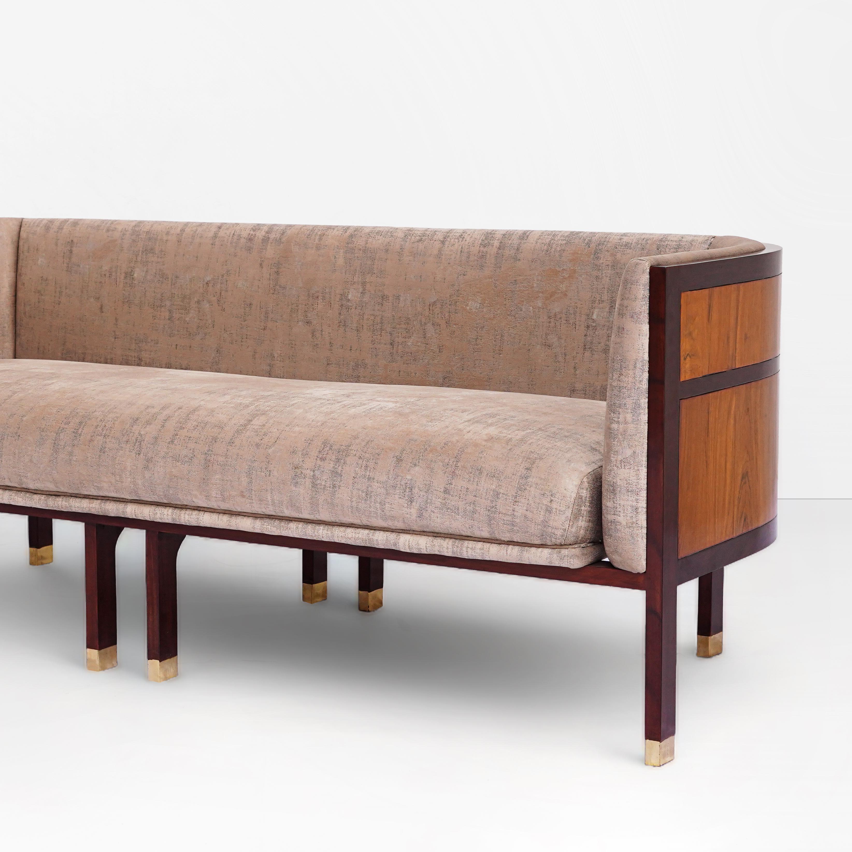 Pakistani Original lounge Sofa, Barrel Sofa, club chair, bold, modern, walnut wood For Sale