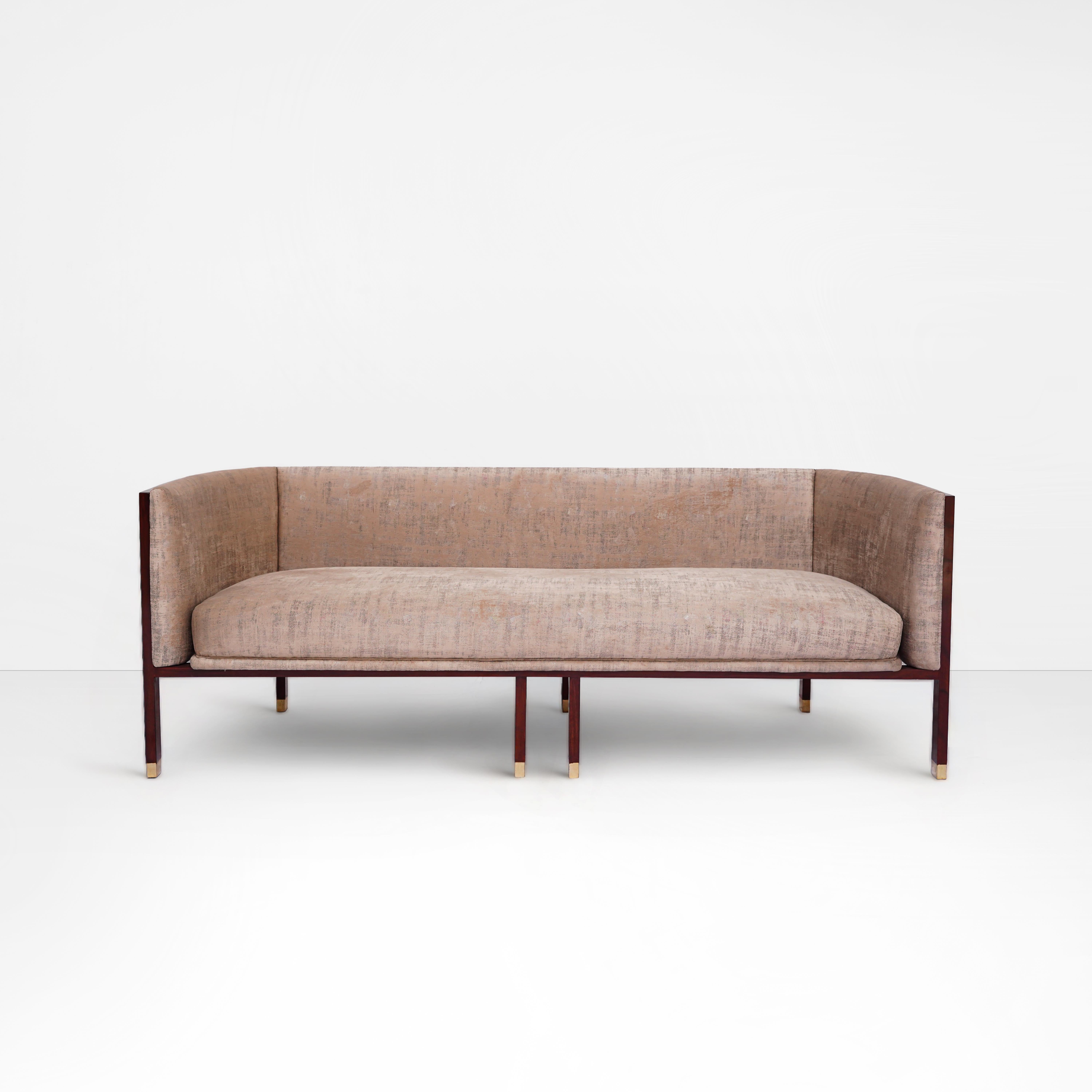 Mid-Century Modern Original lounge Sofa, Barrel Sofa, club chair, bold, modern, walnut wood For Sale