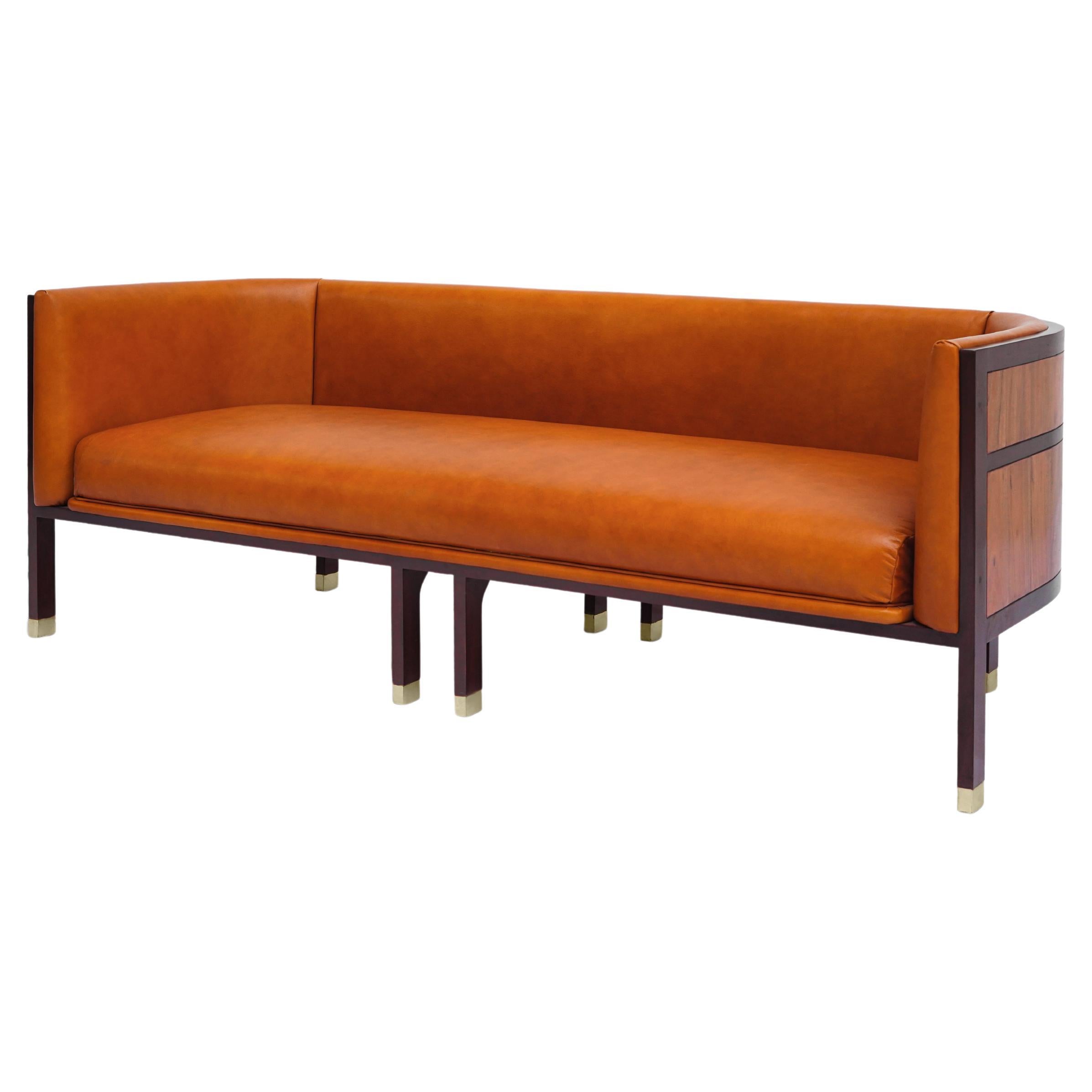 Moderne The Moderns sofa, Barrel sofa, round back chair, bold, modern, walnut wood en vente