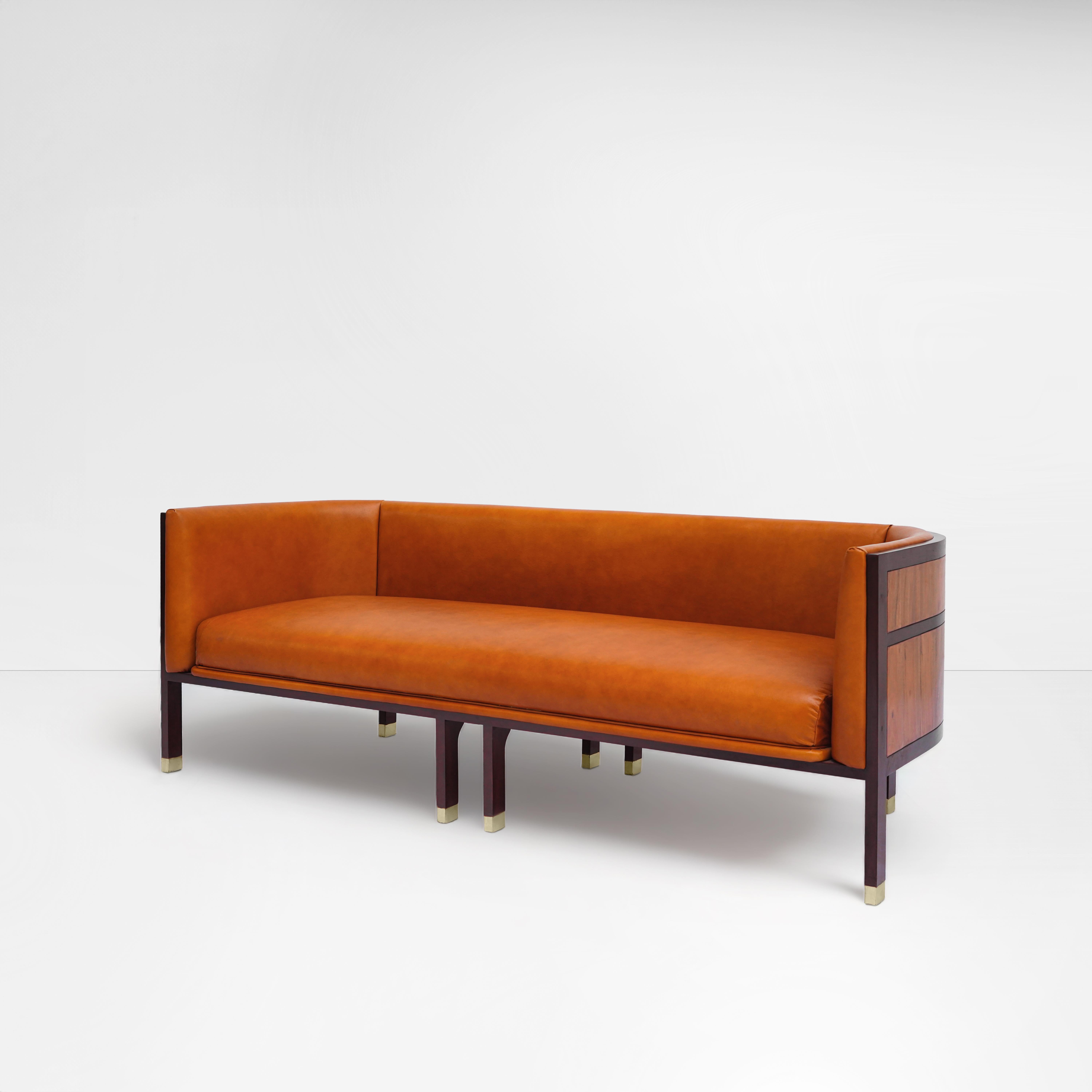 Modern Original lounge sofa, Barrel sofa, round back chair, bold, modern, walnut wood For Sale