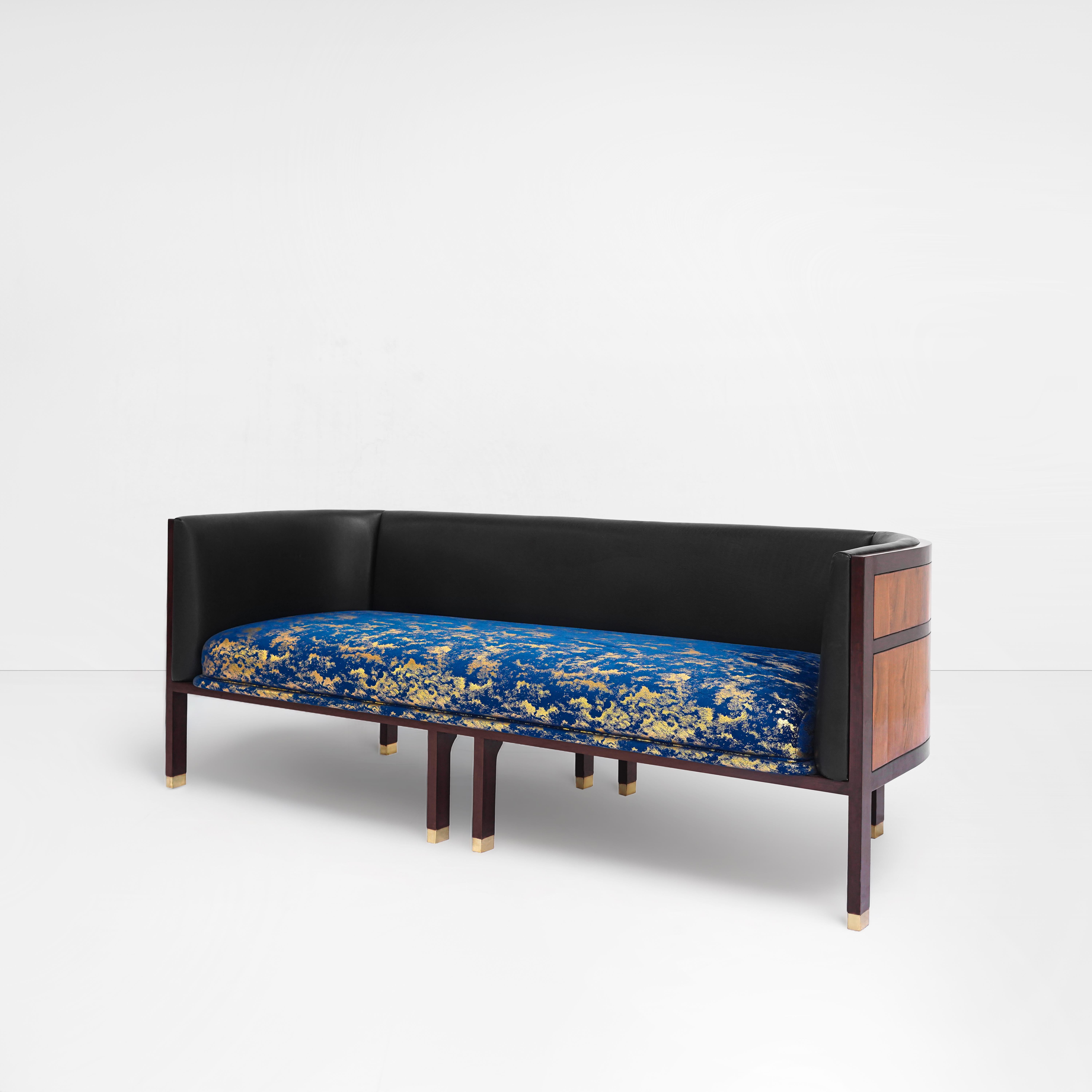 Contemporary Original lounge sofa, Barrel Sofa, round back chair, bold, modern, walnut wood For Sale