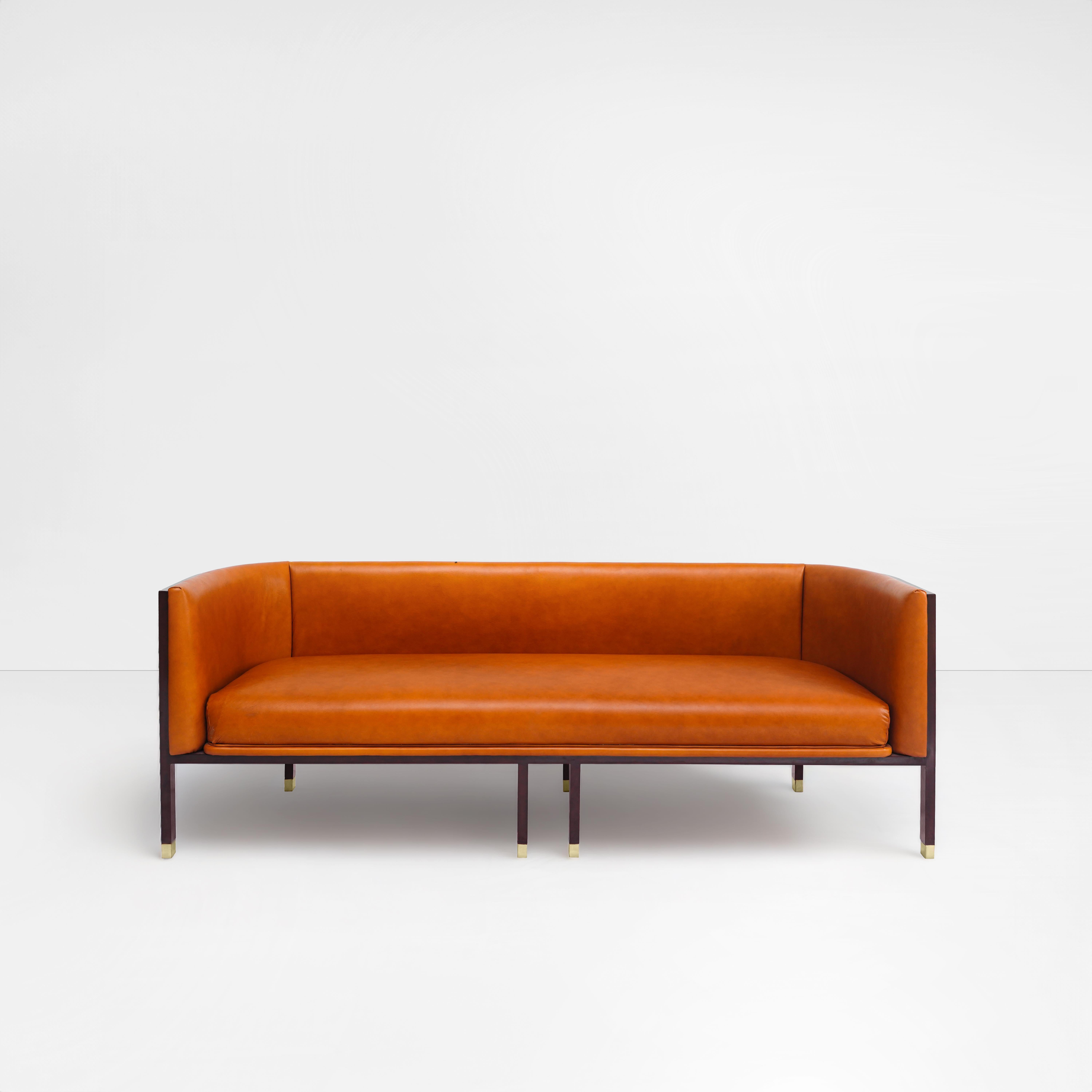 The Moderns sofa, Barrel sofa, round back chair, bold, modern, walnut wood en vente