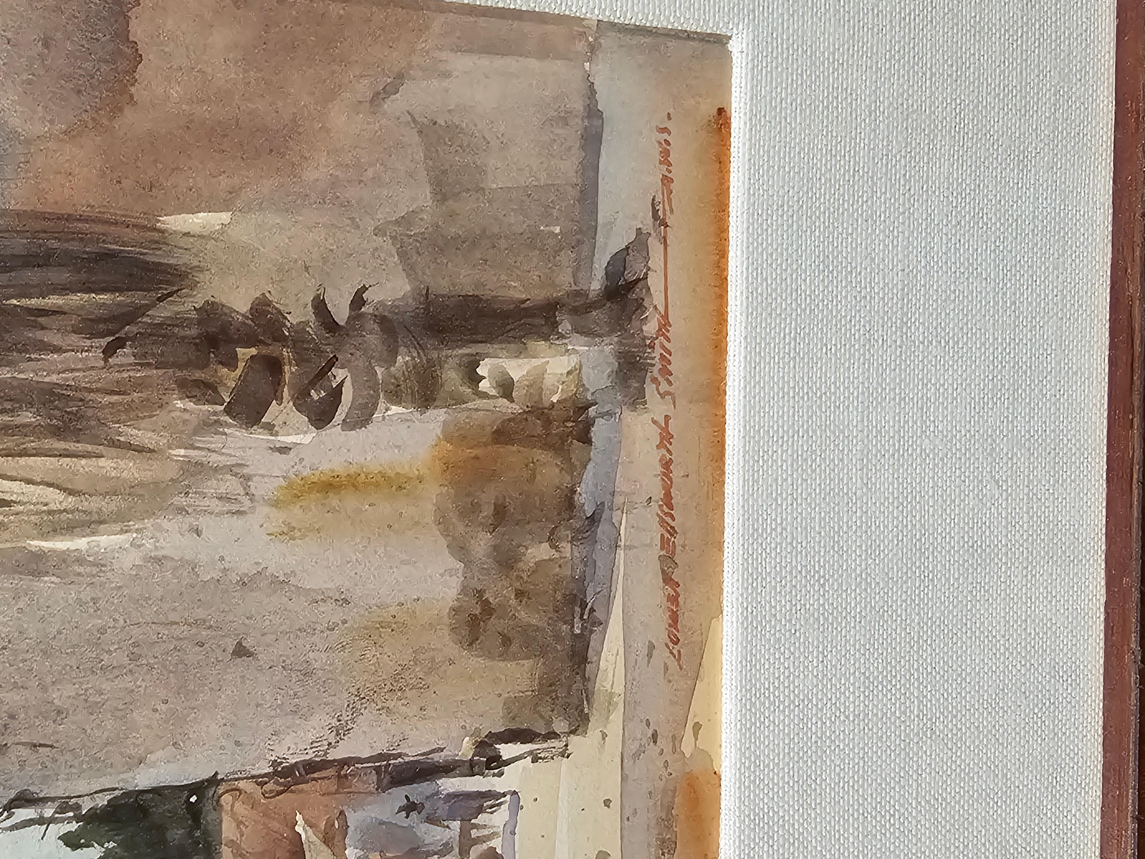signiert unten rechts Lowell Ellsworth Smith, Mitglied der American Watercolor Society.  In einem neuen schönen Rahmen mit feinem Leinenpassepartout untergebracht.  In ausgezeichnetem Zustand.  Bildgröße 10 1/2 x 7 Zoll.  Das Bild zeigt einen Markt