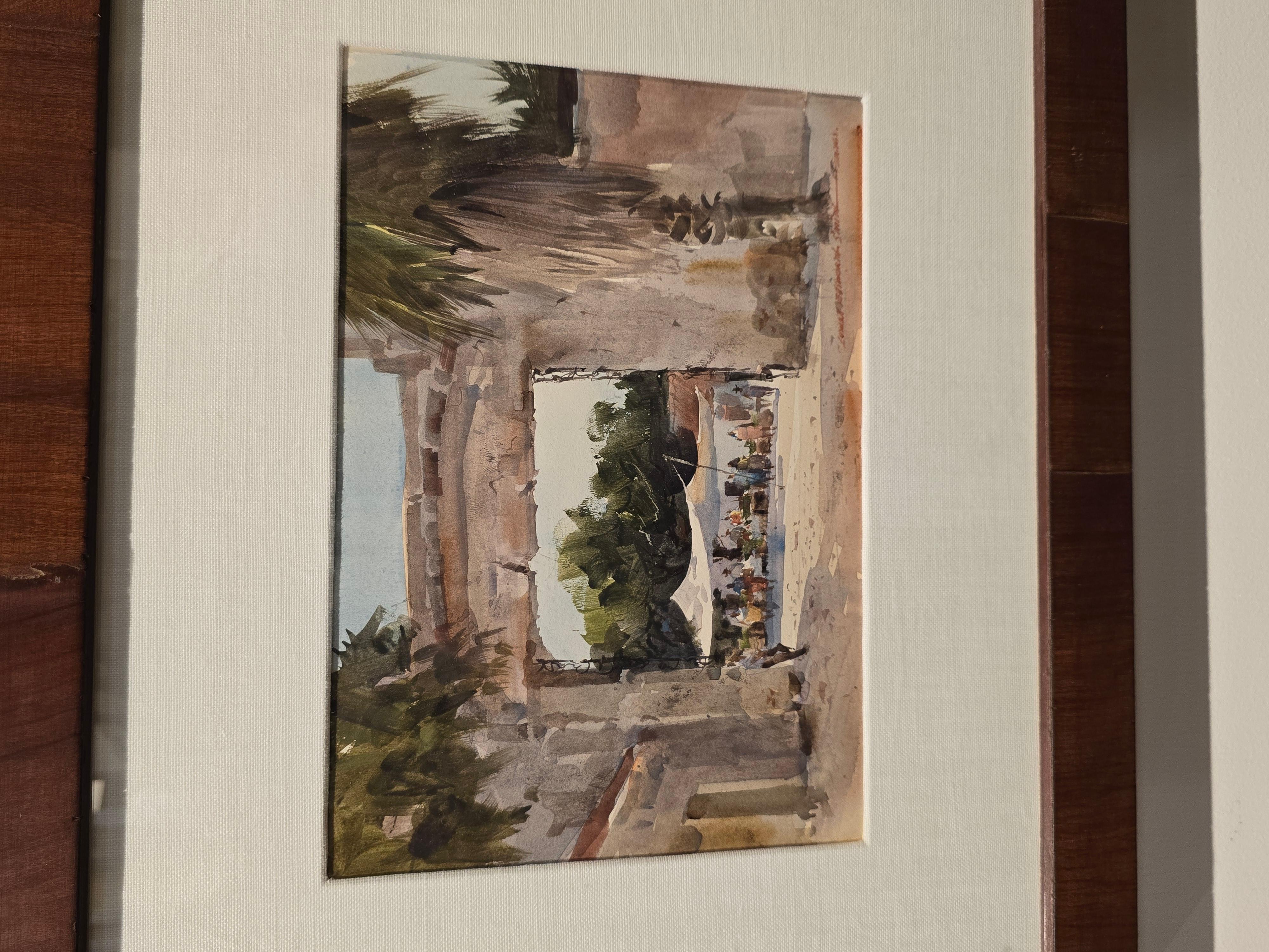Rustic Original Lowell Ellsworth Smith Signed Watercolor Southwest American CItyscape For Sale