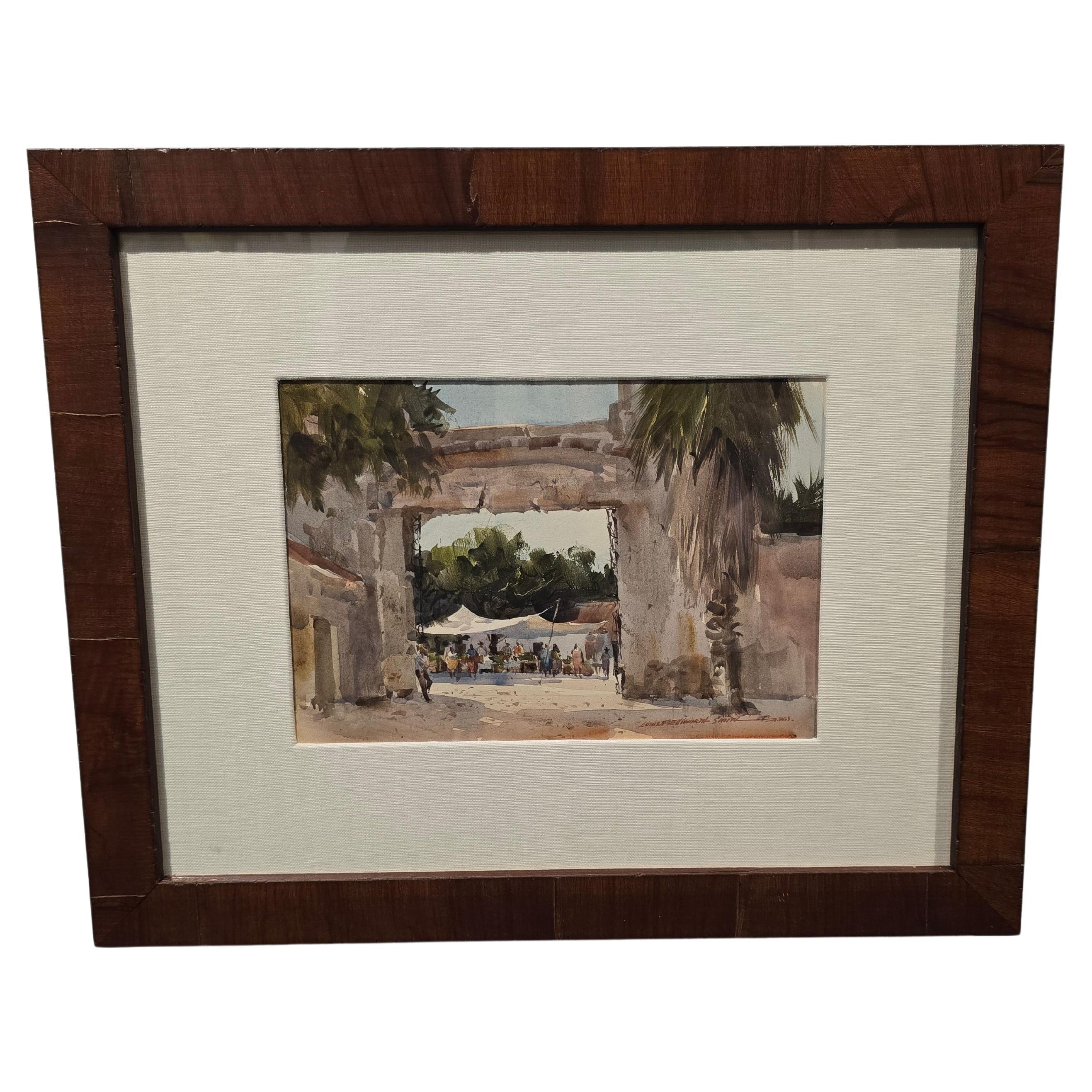 Original Lowell Ellsworth Smith Signed Watercolor Southwest American CItyscape For Sale