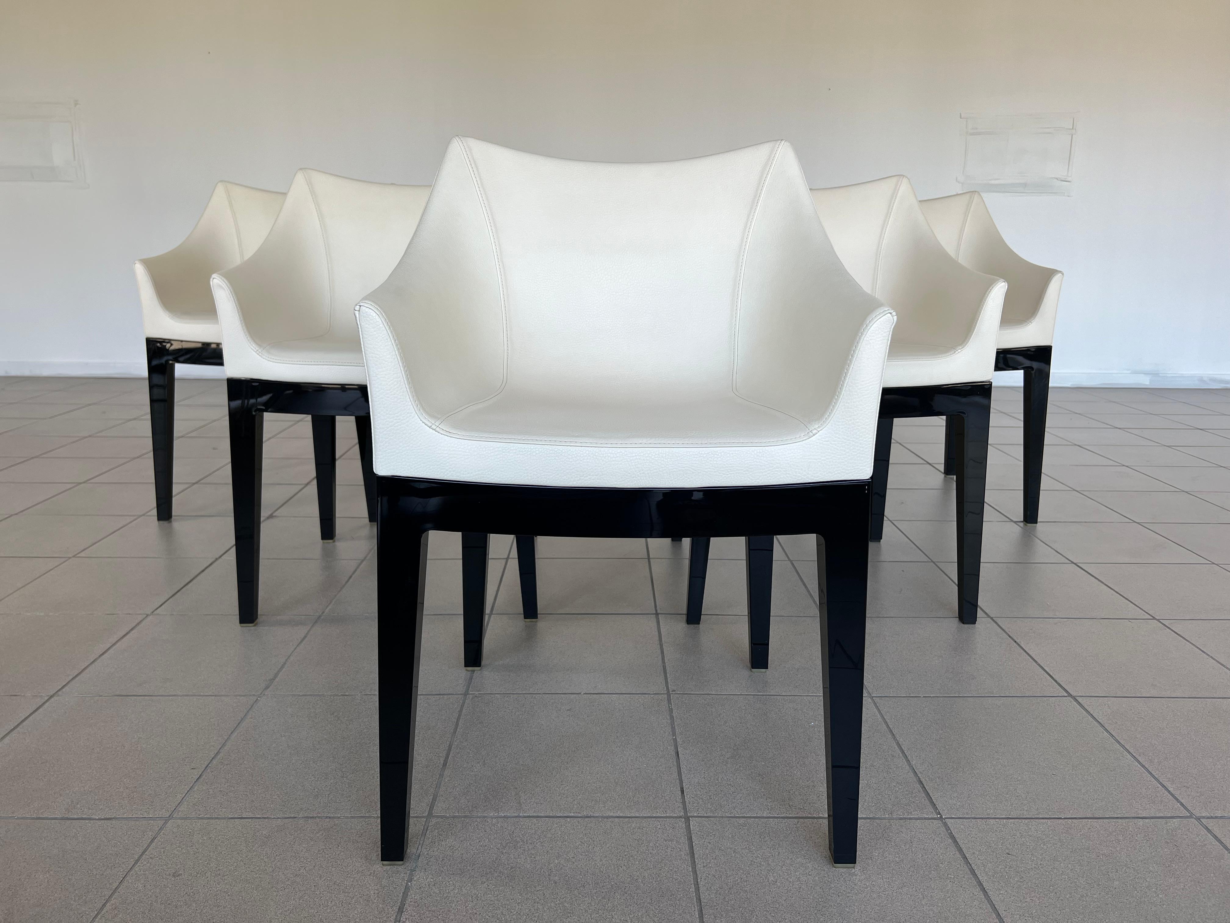Original Mademoiselle Leather Chairs by Philippe Starck for Kartell - Set of 5 In Good Condition For Sale In Bridgeport, CT
