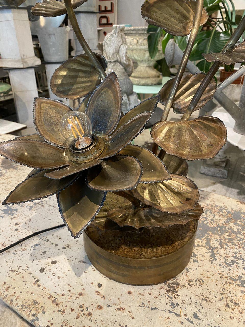 French Original Maison Jansen Brass Lotus Flower Lamp