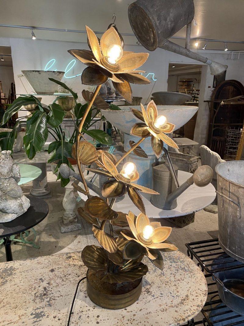 Original Maison Jansen Brass Lotus Flower Lamp 3