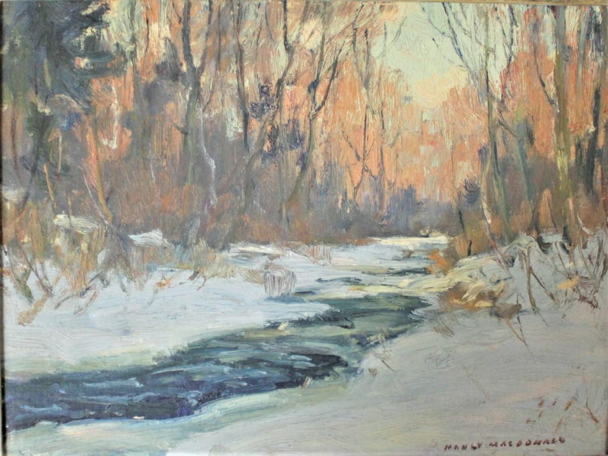 Hand-Painted Original Manly E. MacDonald 'Canadian' Oil on Canvas Board Landscape Painting