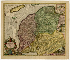 Carte originale de la province néerlandaise du Friesland, y compris l'île de Terschelling, vers 1670