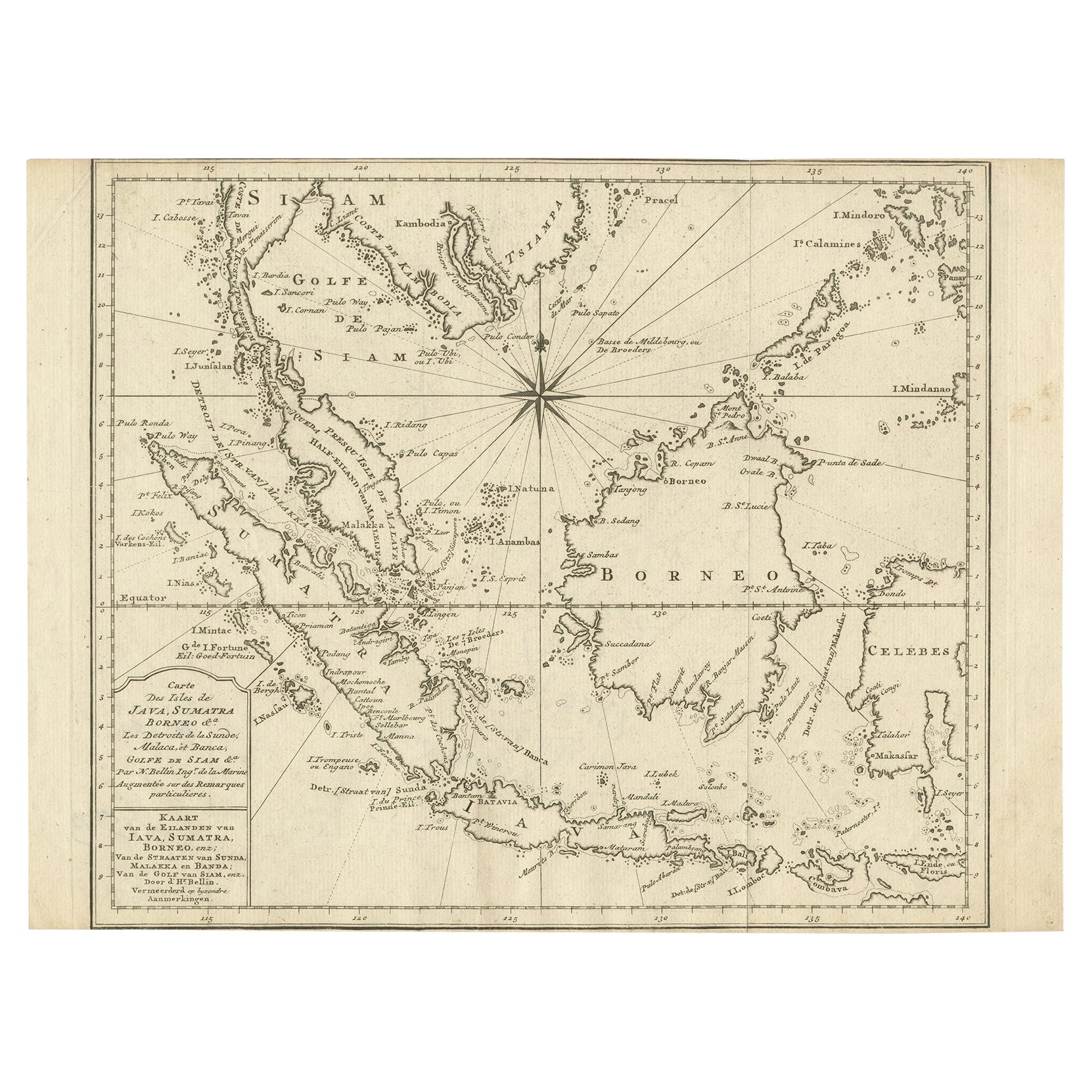 Carte originale des Indes orientales, dont Sumatra, Java, Borneo et Malaisie, 1747