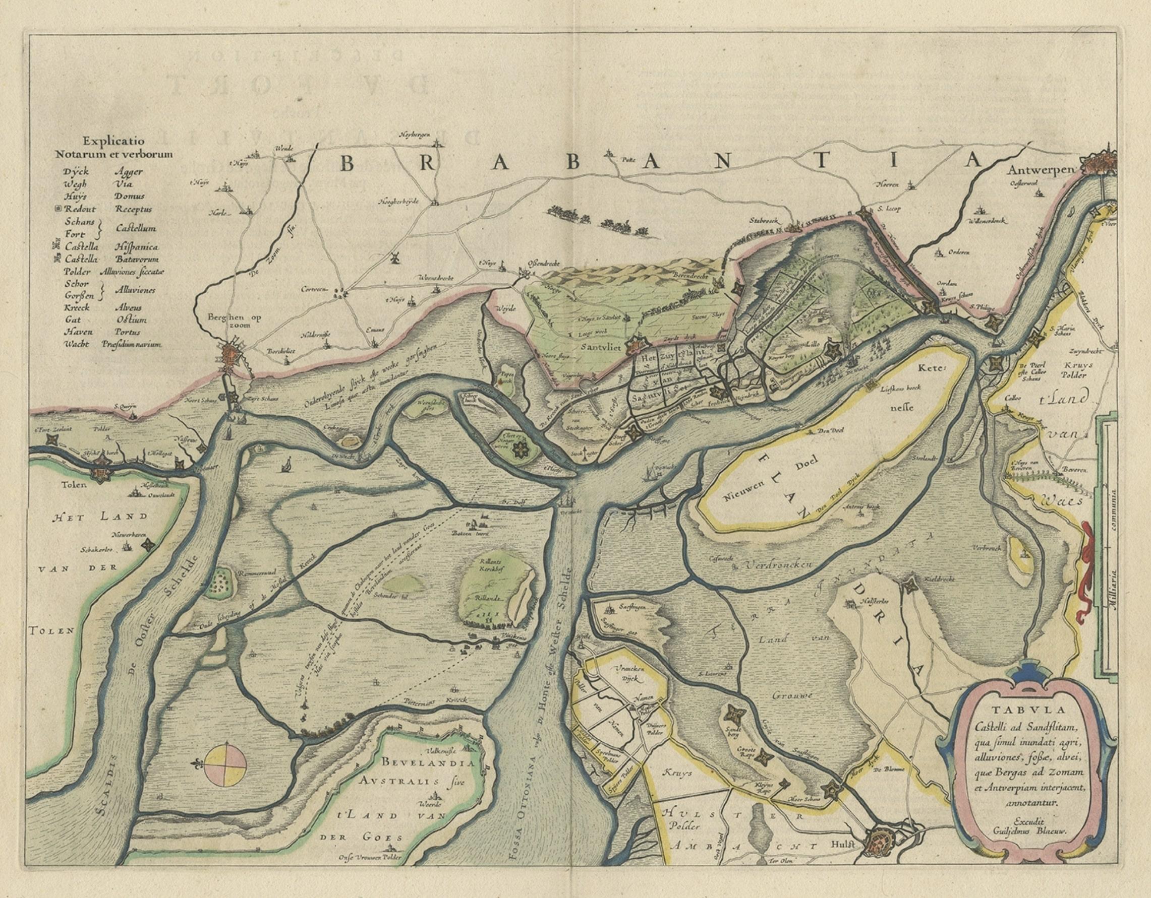 Carte originale de la situation militaire après la blocade néerlandaise d'Anvers, 1648 Bon état - En vente à Langweer, NL
