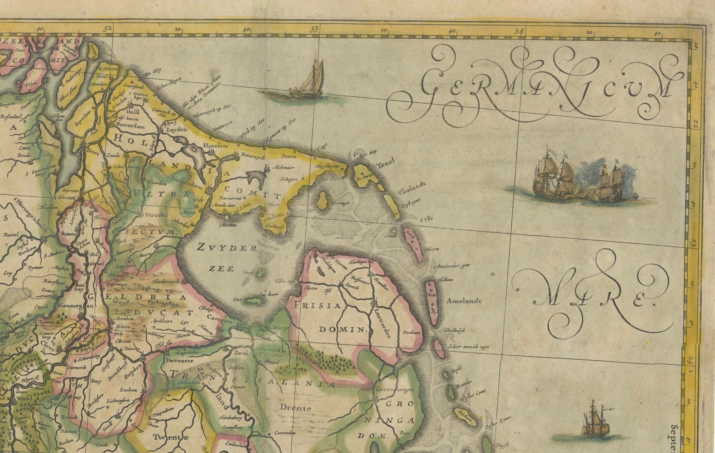 Carte originale du Rhin dans le Saint Empire romain germanique par Janssonius, c.1645 en vente 3