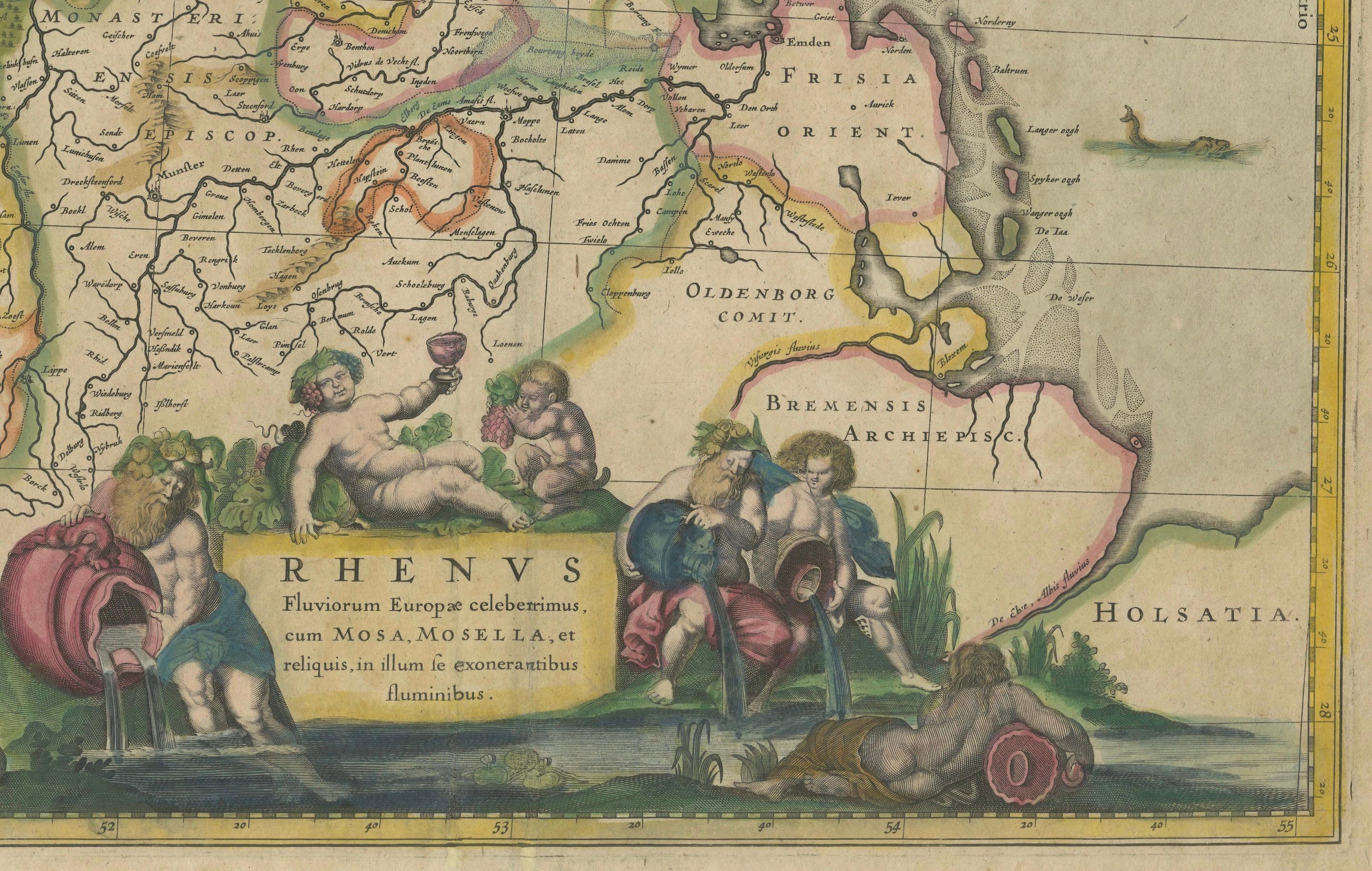 Carte originale du Rhin dans le Saint Empire romain germanique par Janssonius, c.1645 en vente 4