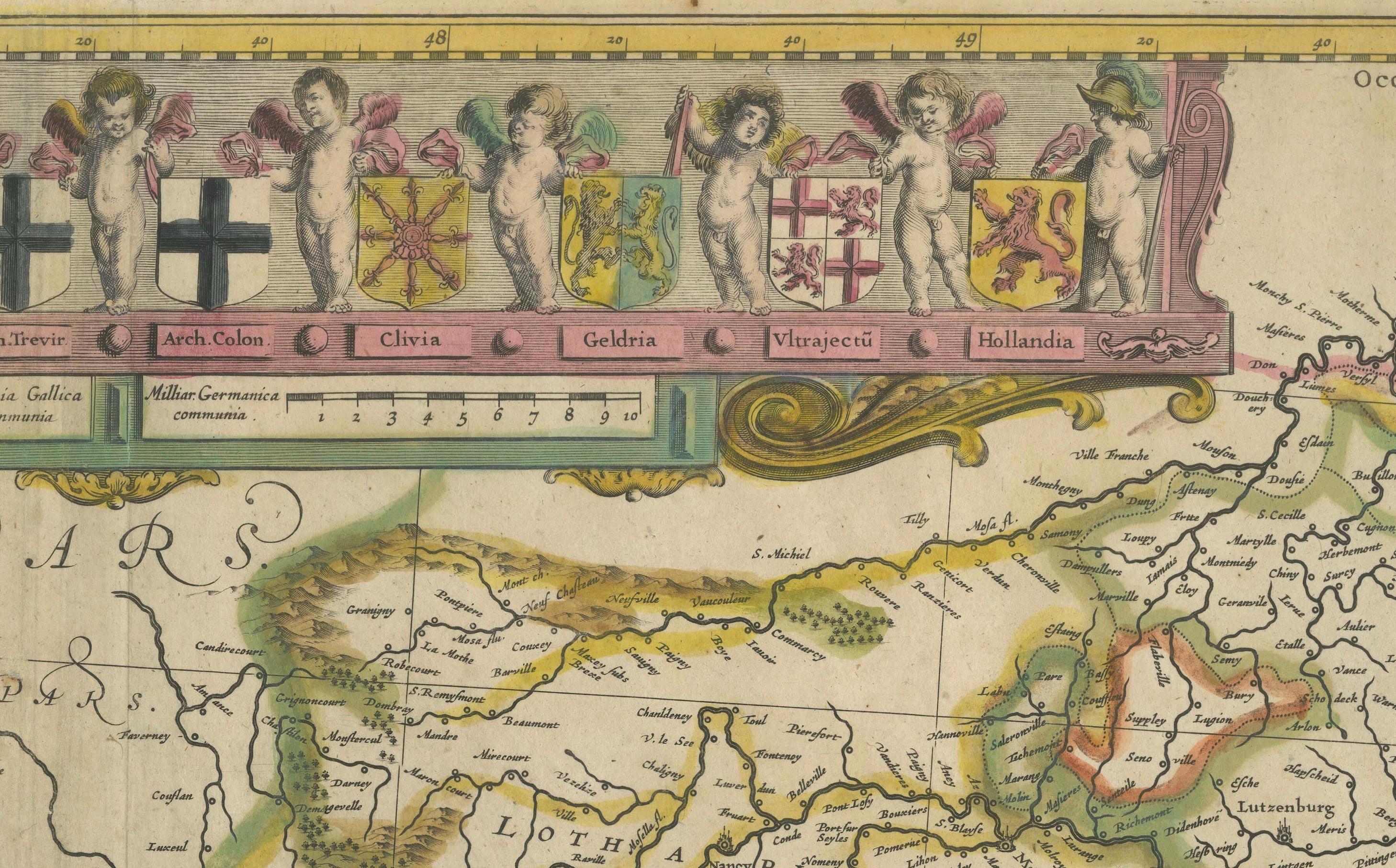 Carte originale du Rhin dans le Saint Empire romain germanique par Janssonius, c.1645 en vente 5