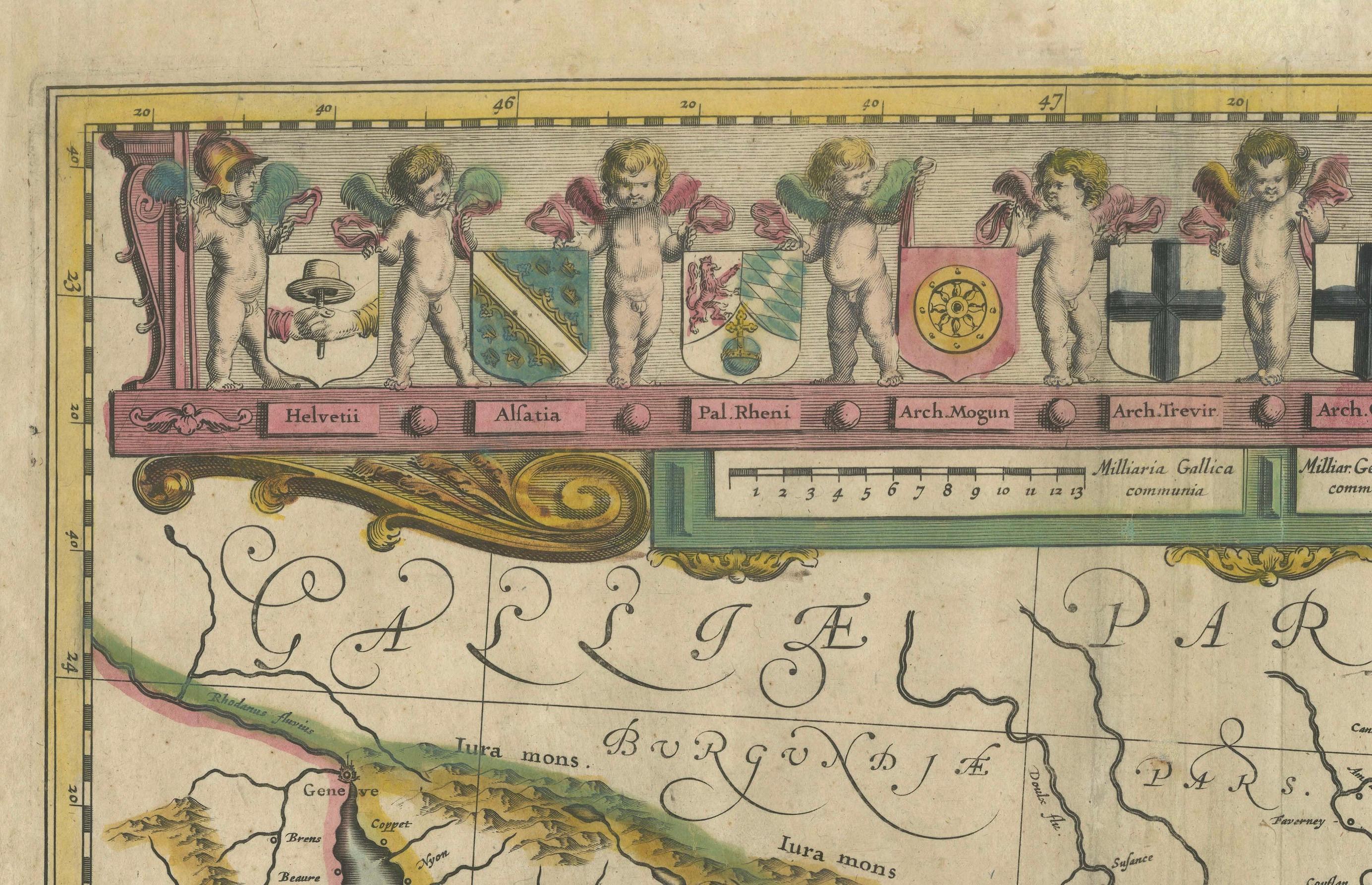 Carte originale du Rhin dans le Saint Empire romain germanique par Janssonius, c.1645 en vente 6