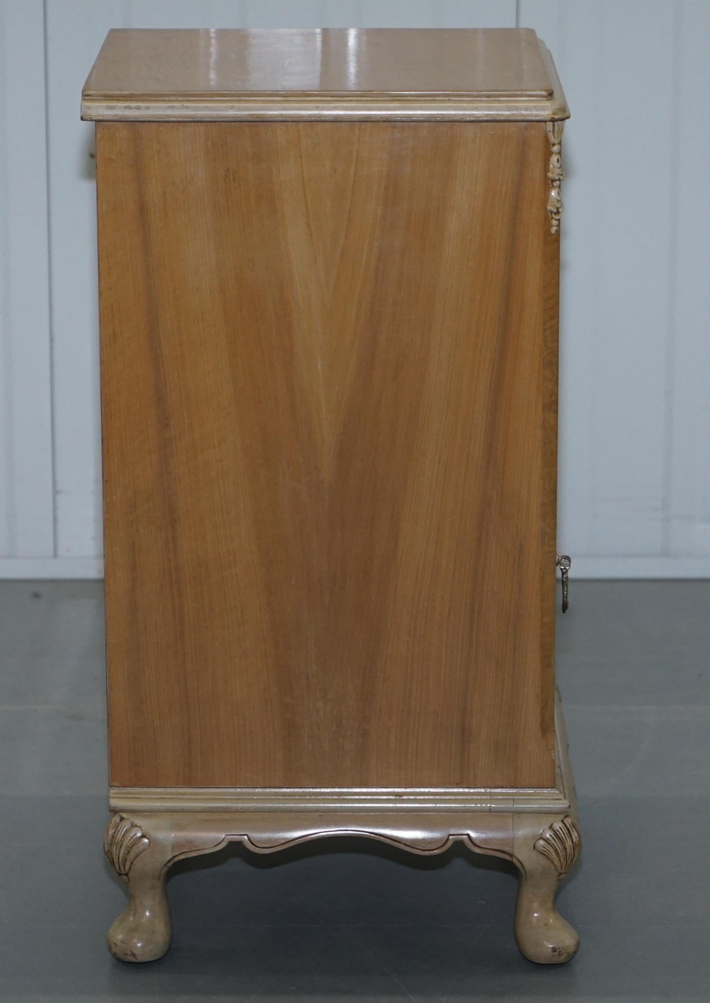 Original Maple & Co Art Deco circa 1930s Burr Walnut Bed Side Table Cabinet 3