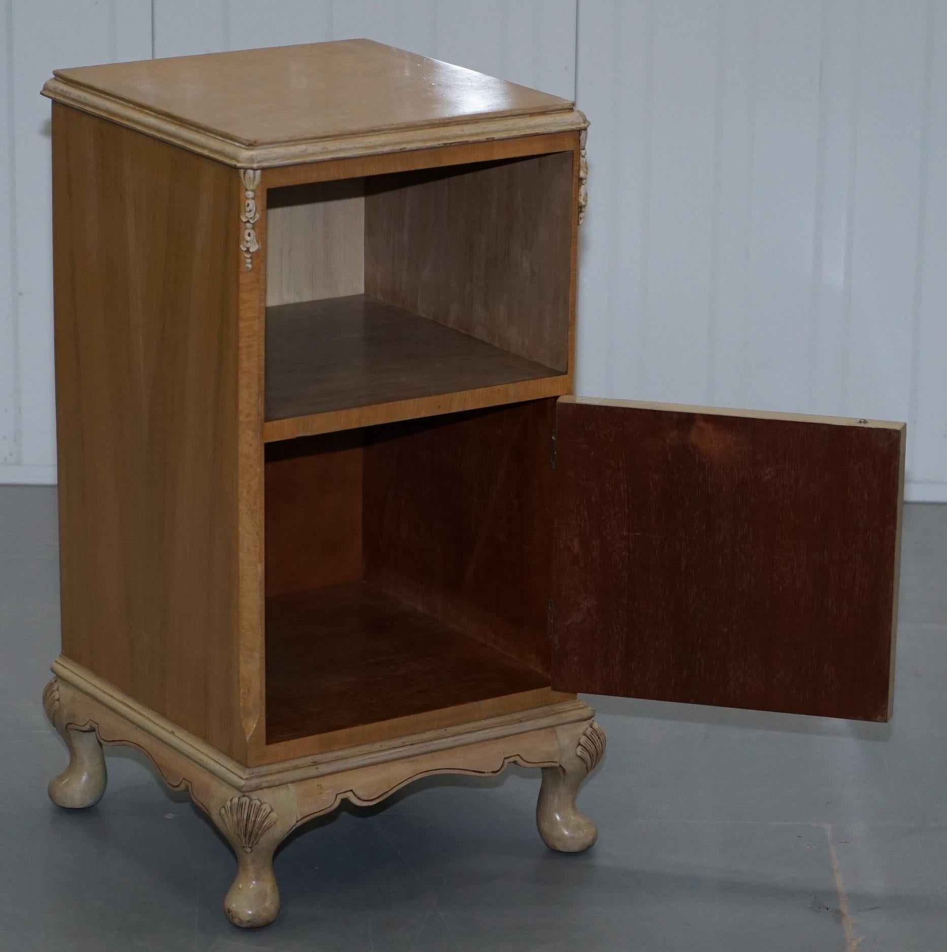 Original Maple & Co Art Deco circa 1930s Burr Walnut Bed Side Table Cabinet 7