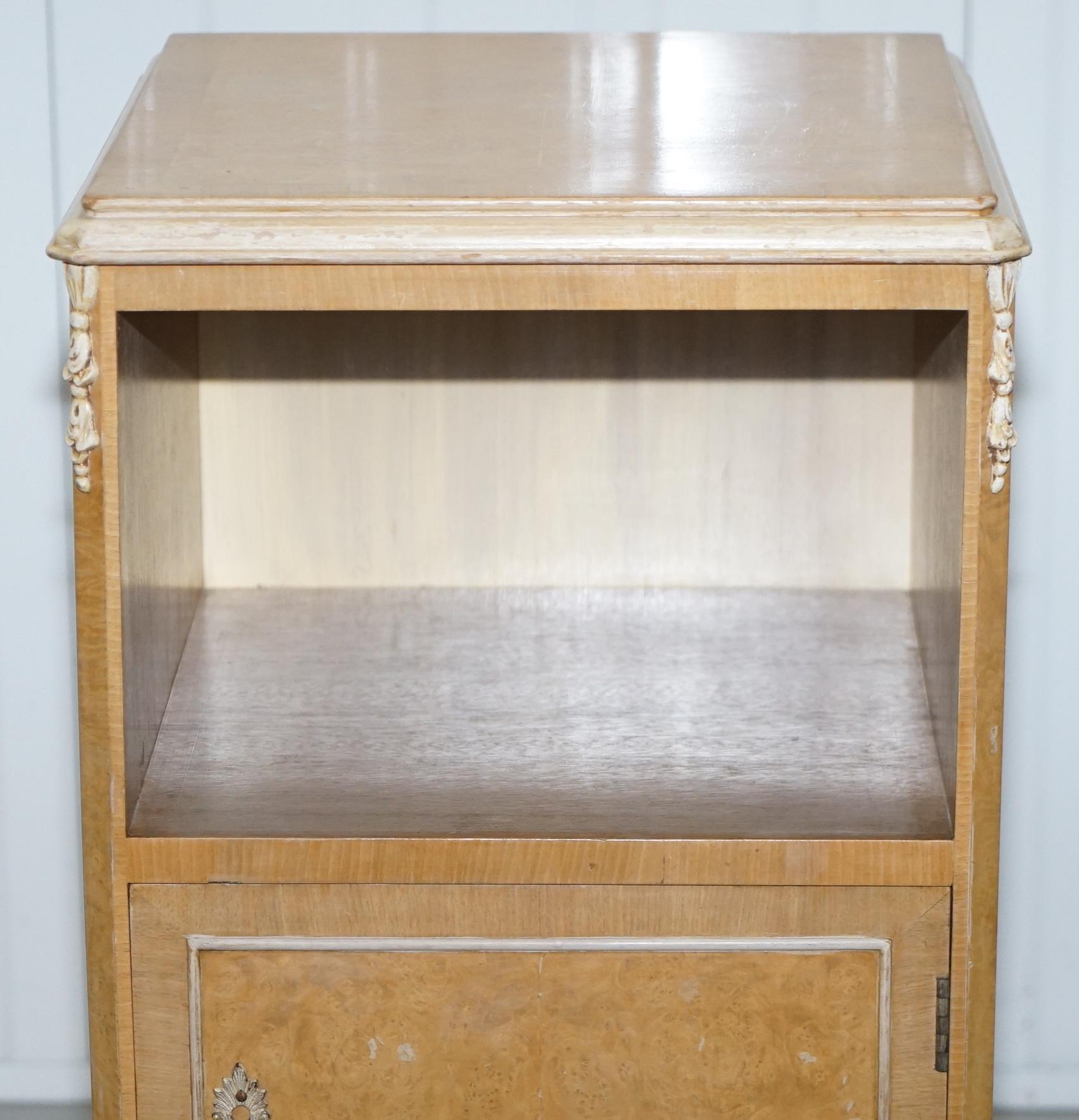 Mid-20th Century Original Maple & Co Art Deco circa 1930s Burr Walnut Bed Side Table Cabinet