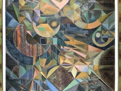 Oil on Canvas Abstract Cubism Painting in the Manner of Jacques Villon