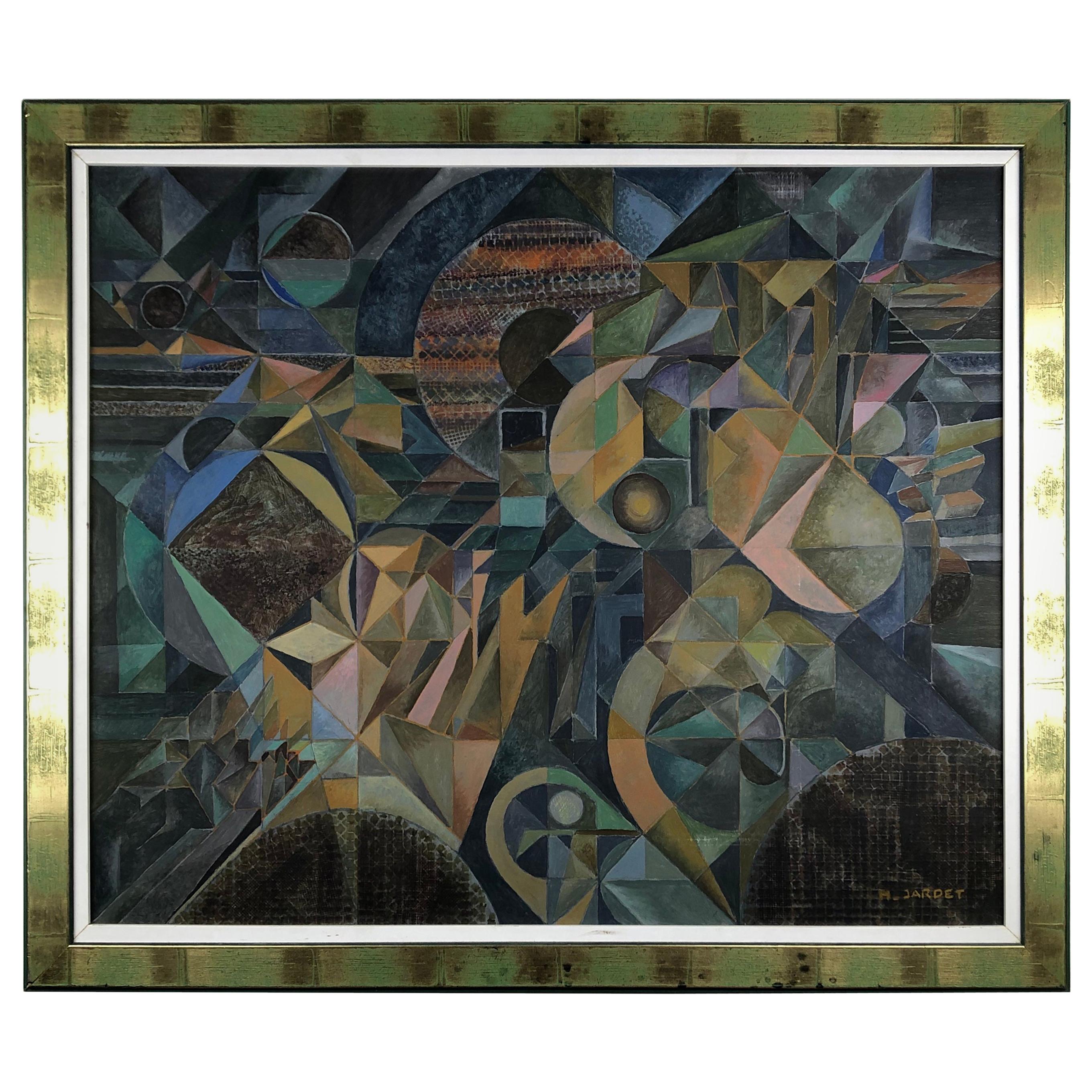 Original Marc Jardet Painting, Abstract Cubism, Manner of Jacques Villon