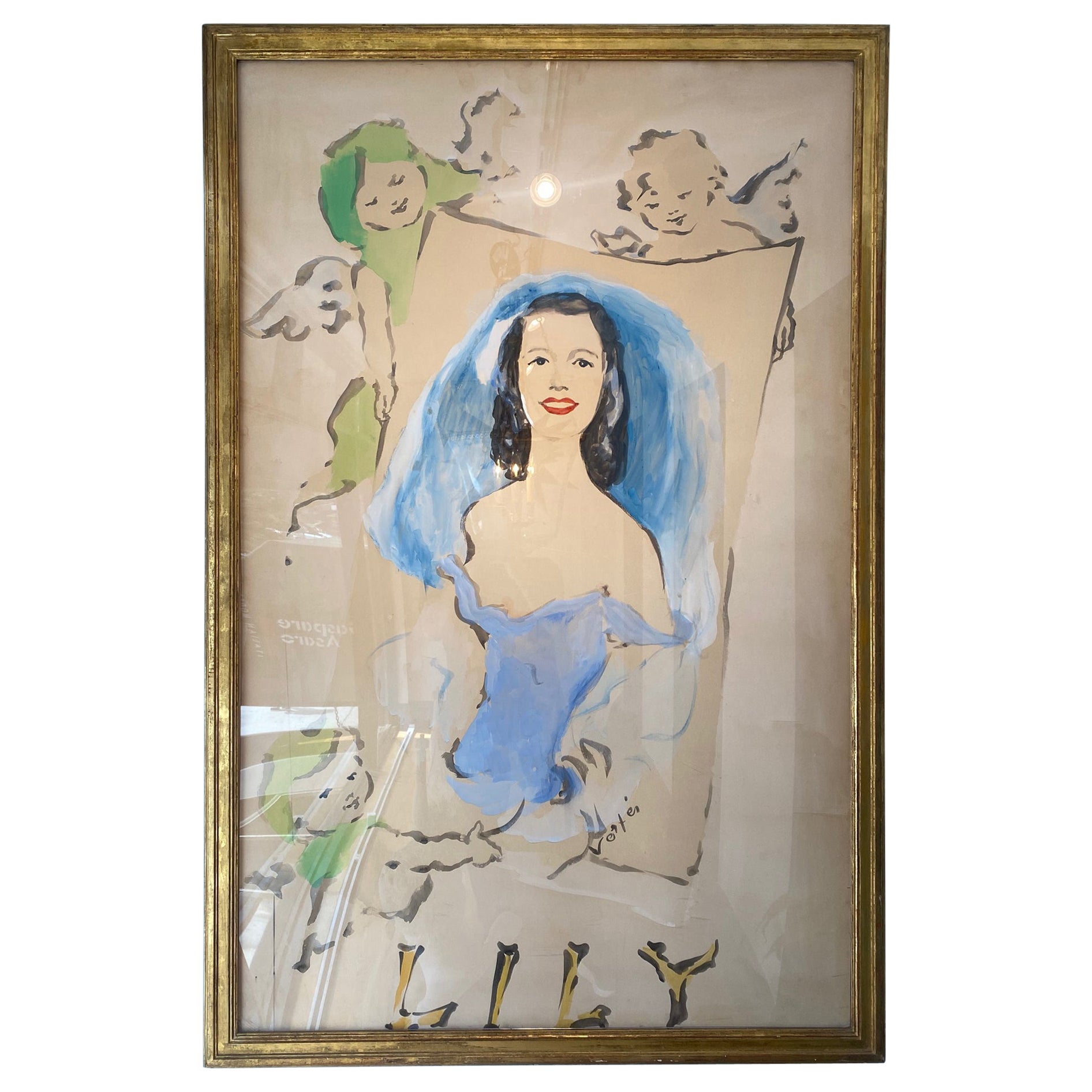 Grande gouache d'origine Marcel Vertes de Lily Pons à grande échelle en vente