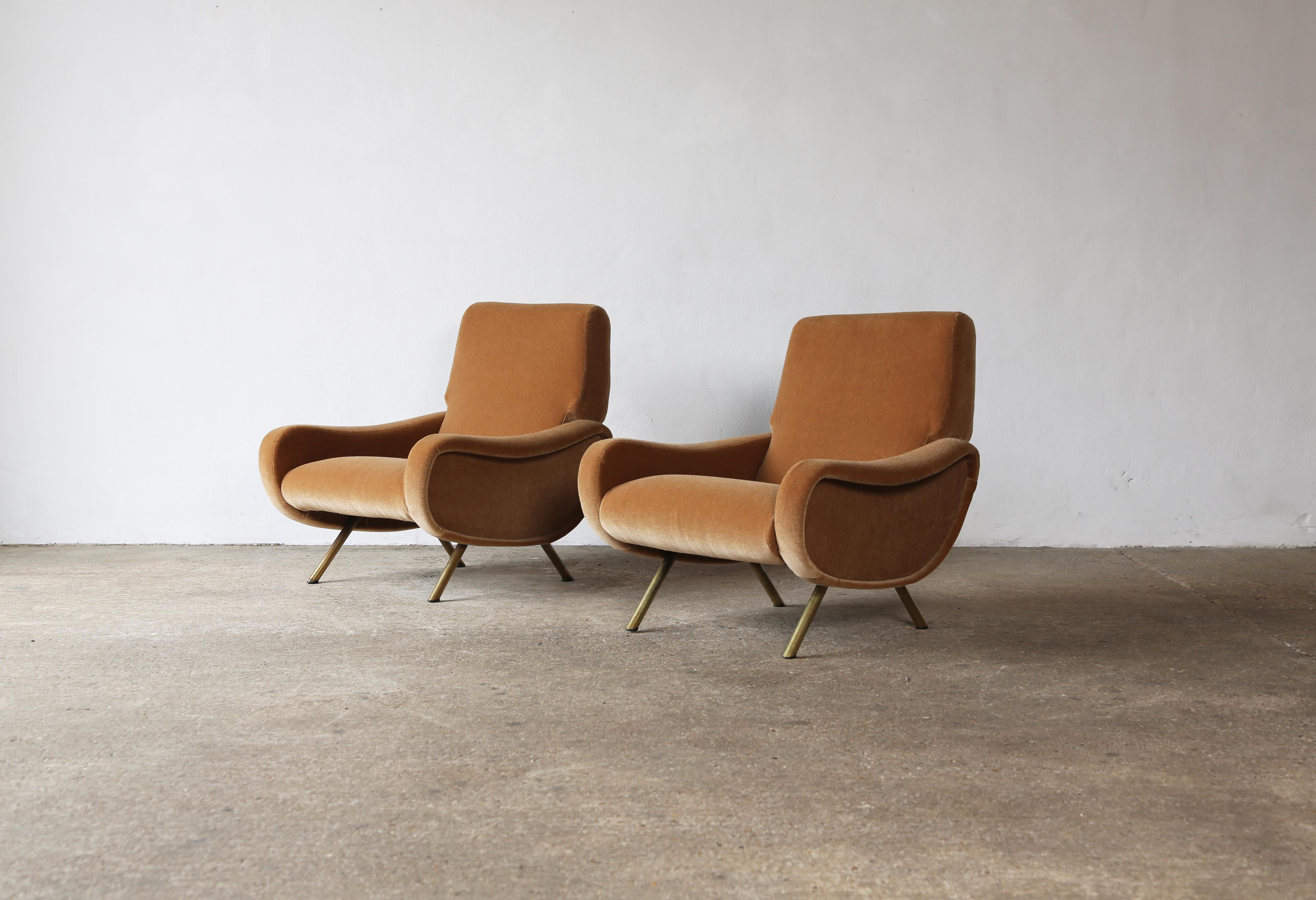 Mid-Century Modern Original Marco Zanuso Lady Chairs, Italy, 1960s, New Pure Mohair