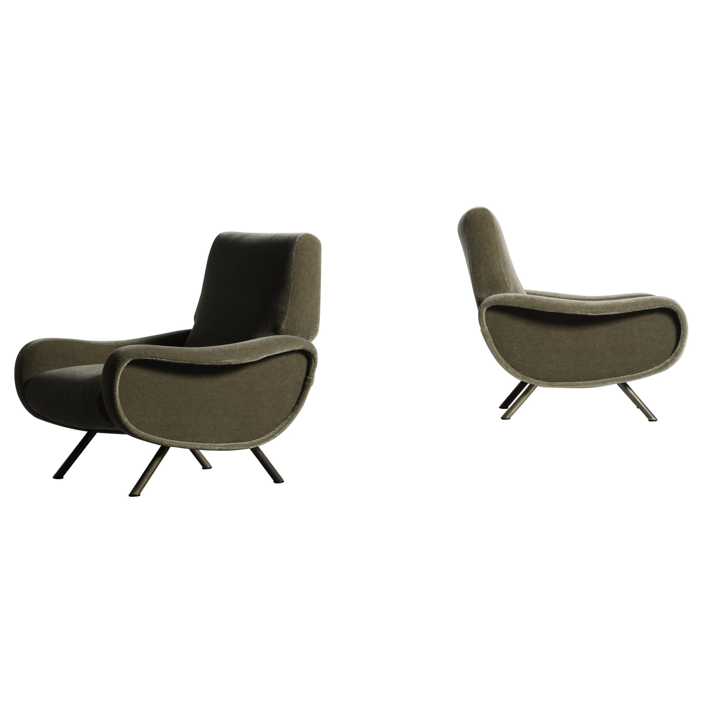 Sillas de señora originales Marco Zanuso, Italia, años 60, nuevo mohair puro musgo