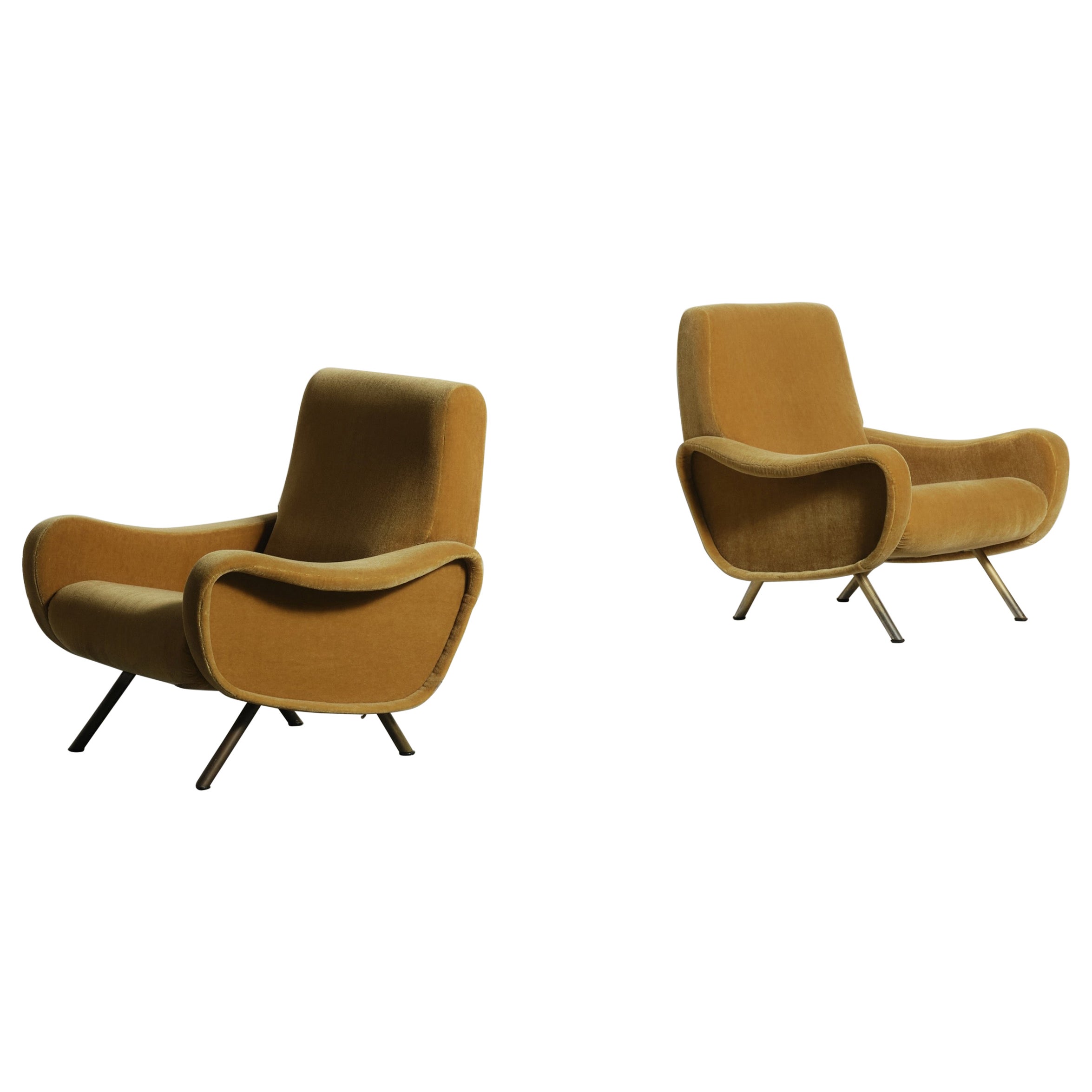 Original Marco Zanuso Lady Chairs, Italy, 1960s, New Pure Yellow Mohair
