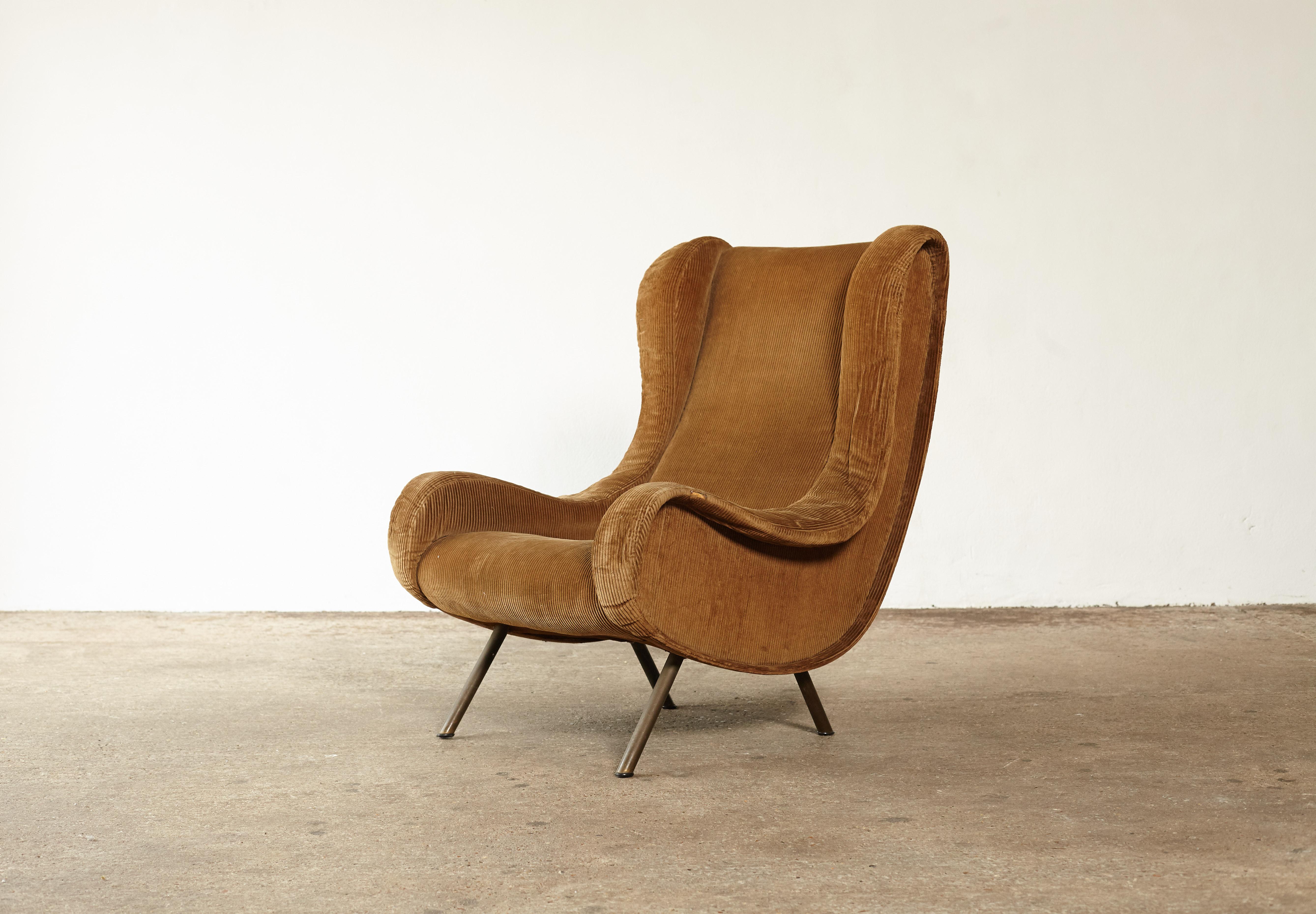 An authentic Marco Zanuso senior chair, Arflex, France/Italy, 1960s. Fabric is worn and filling expired so this is sold for re-upholstery in customer’s choice of fabric.     Ships worldwide.