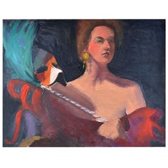 Vintage Original Mardigras Woman Painting by Clair Seglem Signed