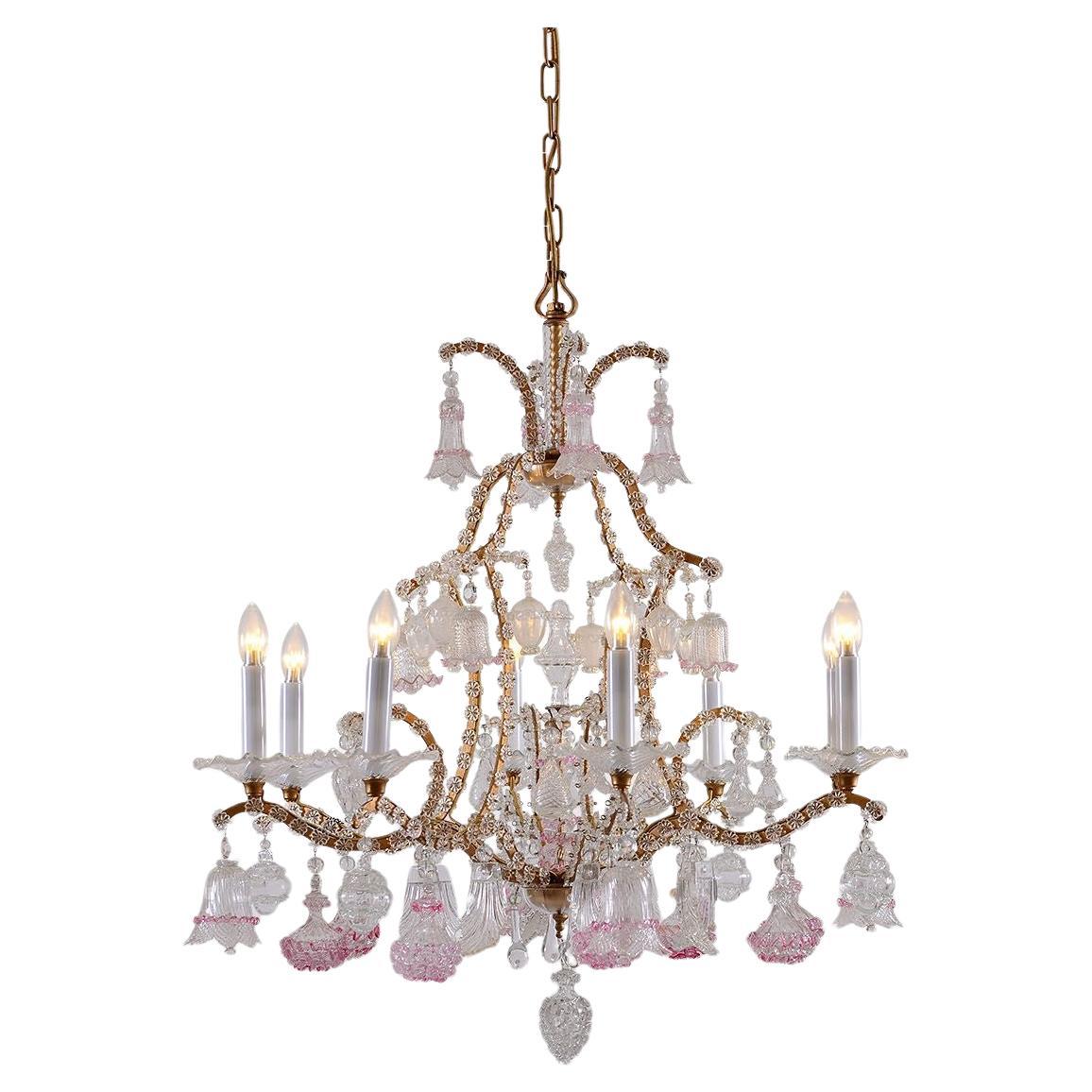 Original Maria Theresia Rose Crystal Chandelier in the Baroque Style from 1880