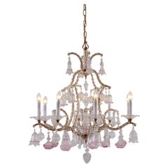 Lampadario originale in cristallo rosa Maria Teresa in stile barocco del 1880